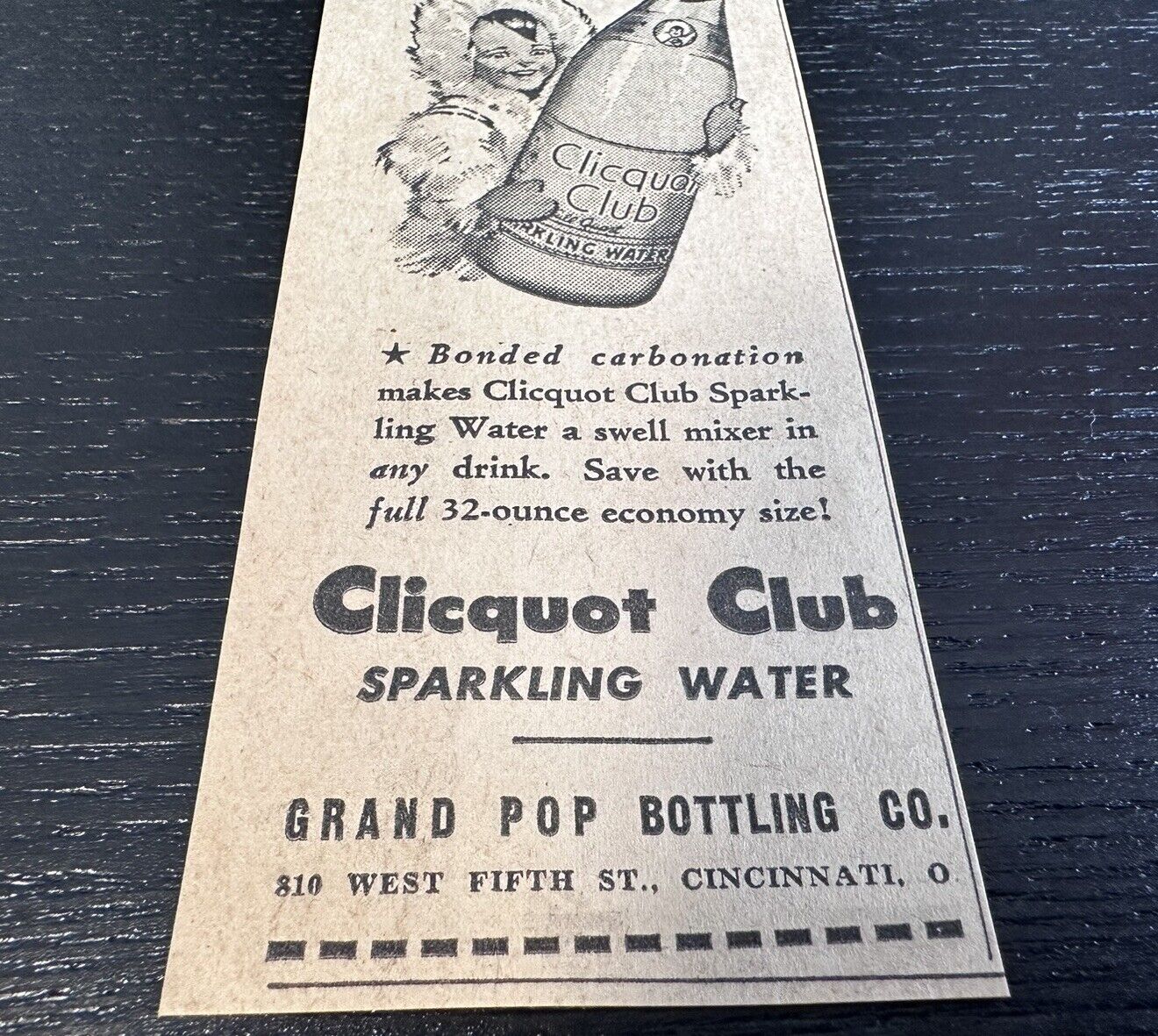 1942 Grand Pop Bottling Clicquot Club Cincinnati Ohio Newspaper Ad WWII Era Soda