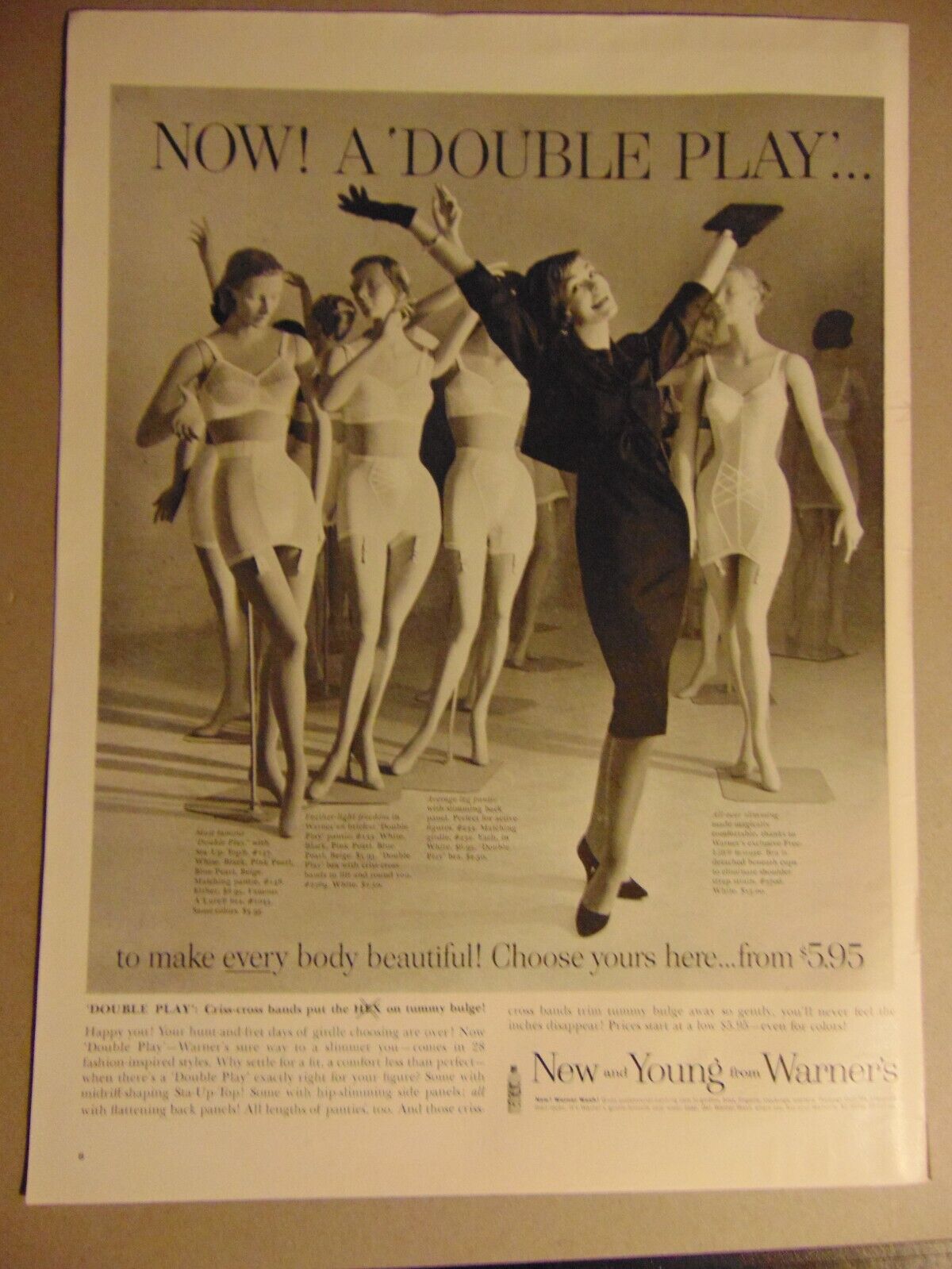 1960 Warner\'s Double Play Women\'s Under garments vintage print ad