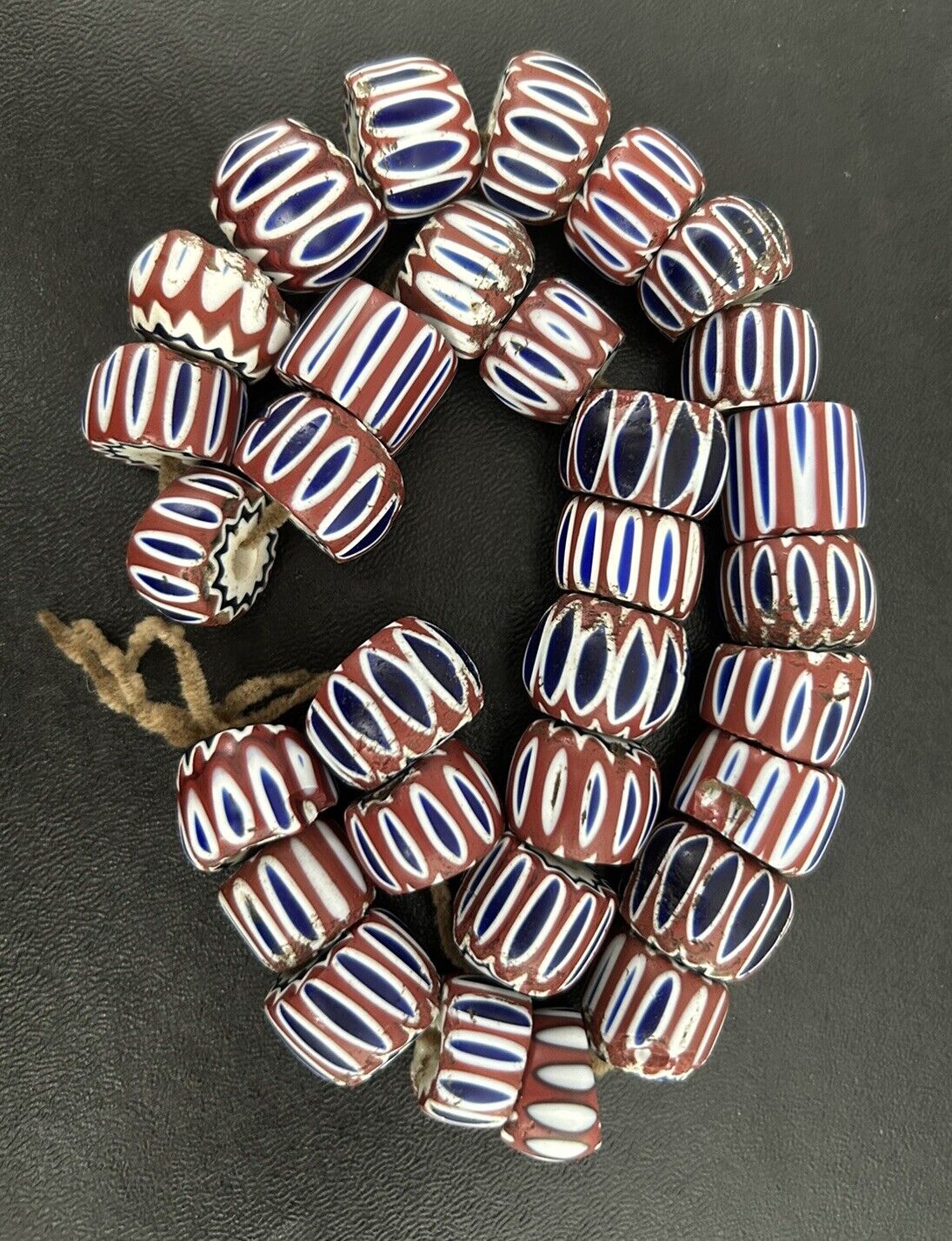 31 Large African Trade beads Vintage Venetian old glass Chevron Womens