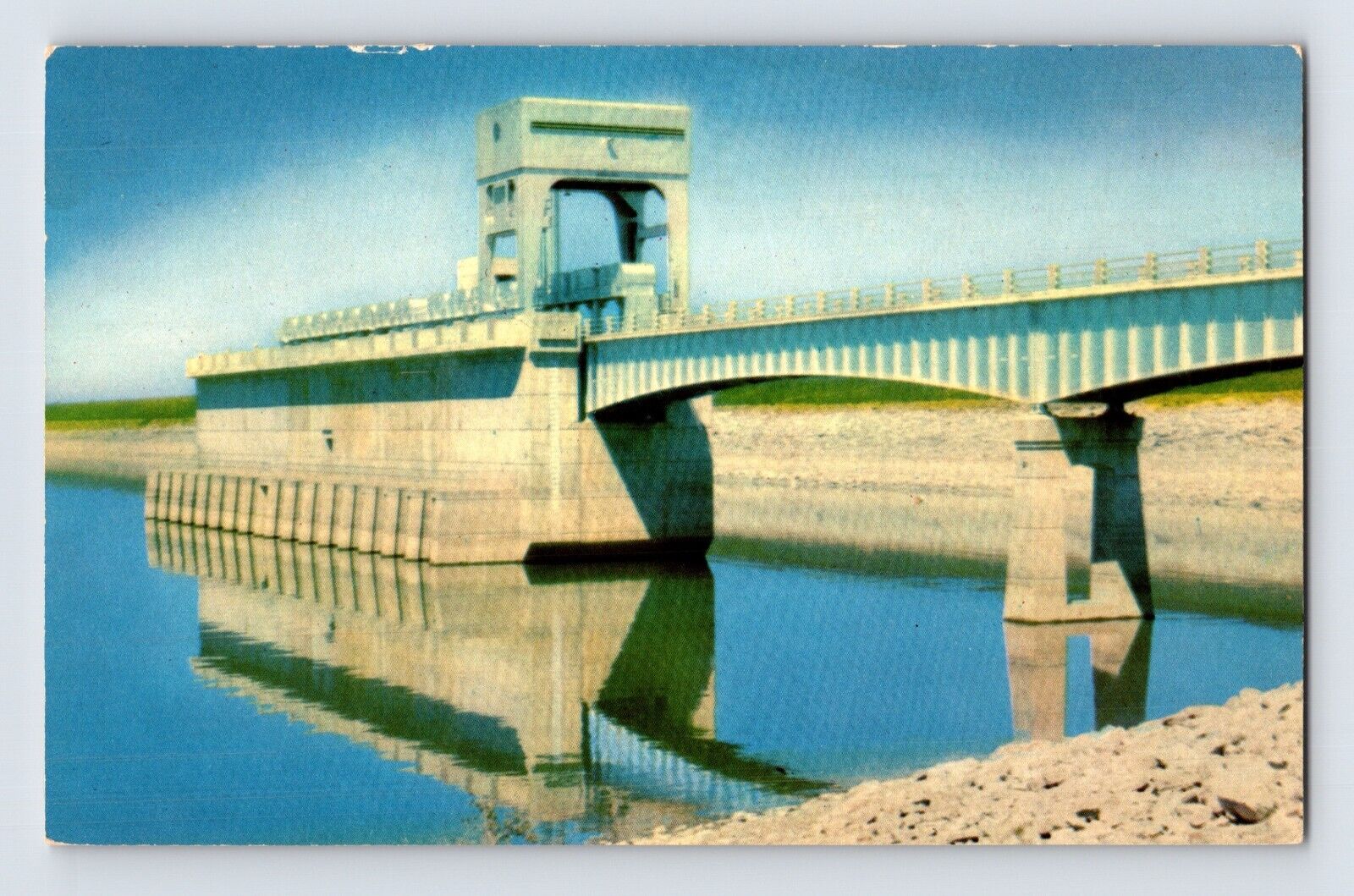 Postcard Texas Lake Texoma TX Dam Intake Towr Turbine 1960s Unposted Chrome