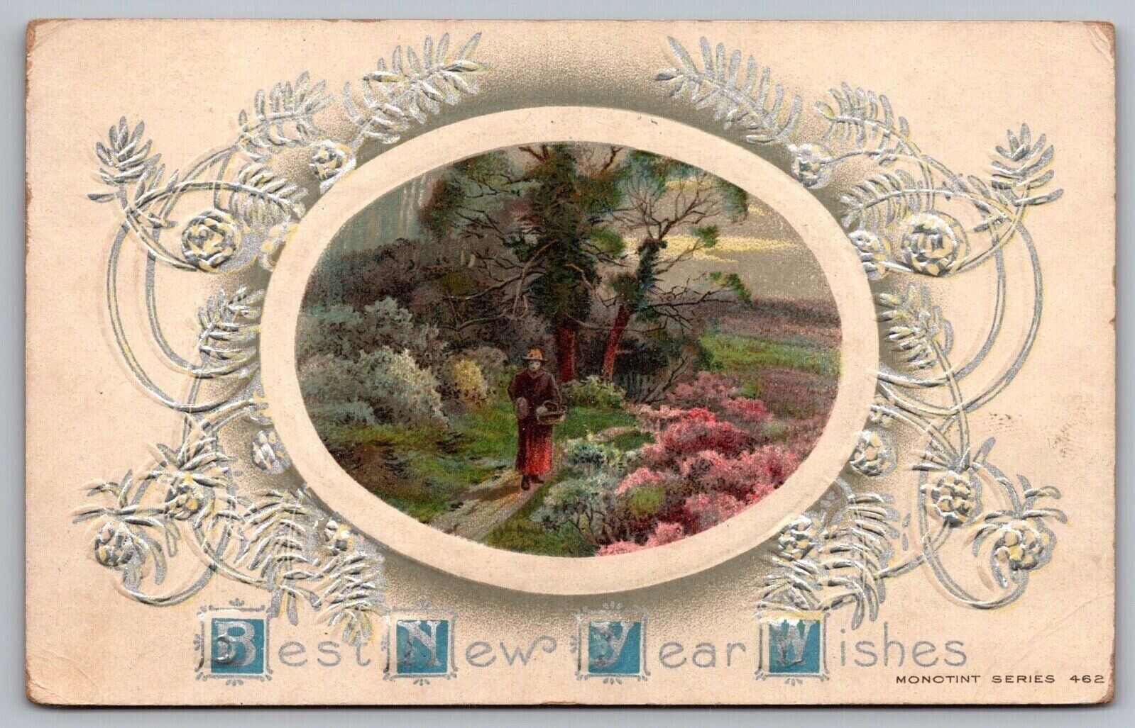 Best New Year Wishes Antique Embellished Postcard PM Newark NJ Cancel WOB Note