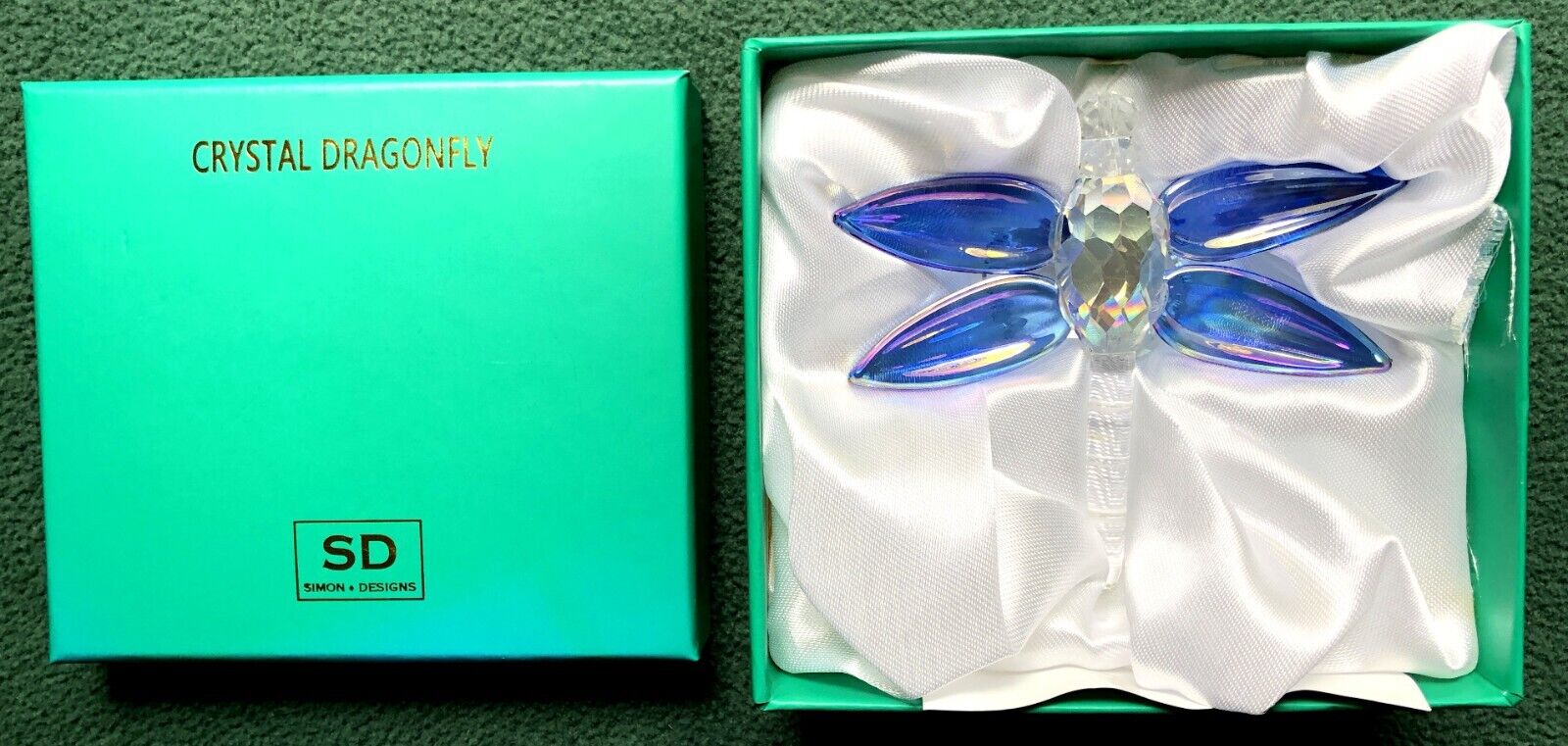 Simon Designs Blue Iridescent Crystal Dragonfly New in Box