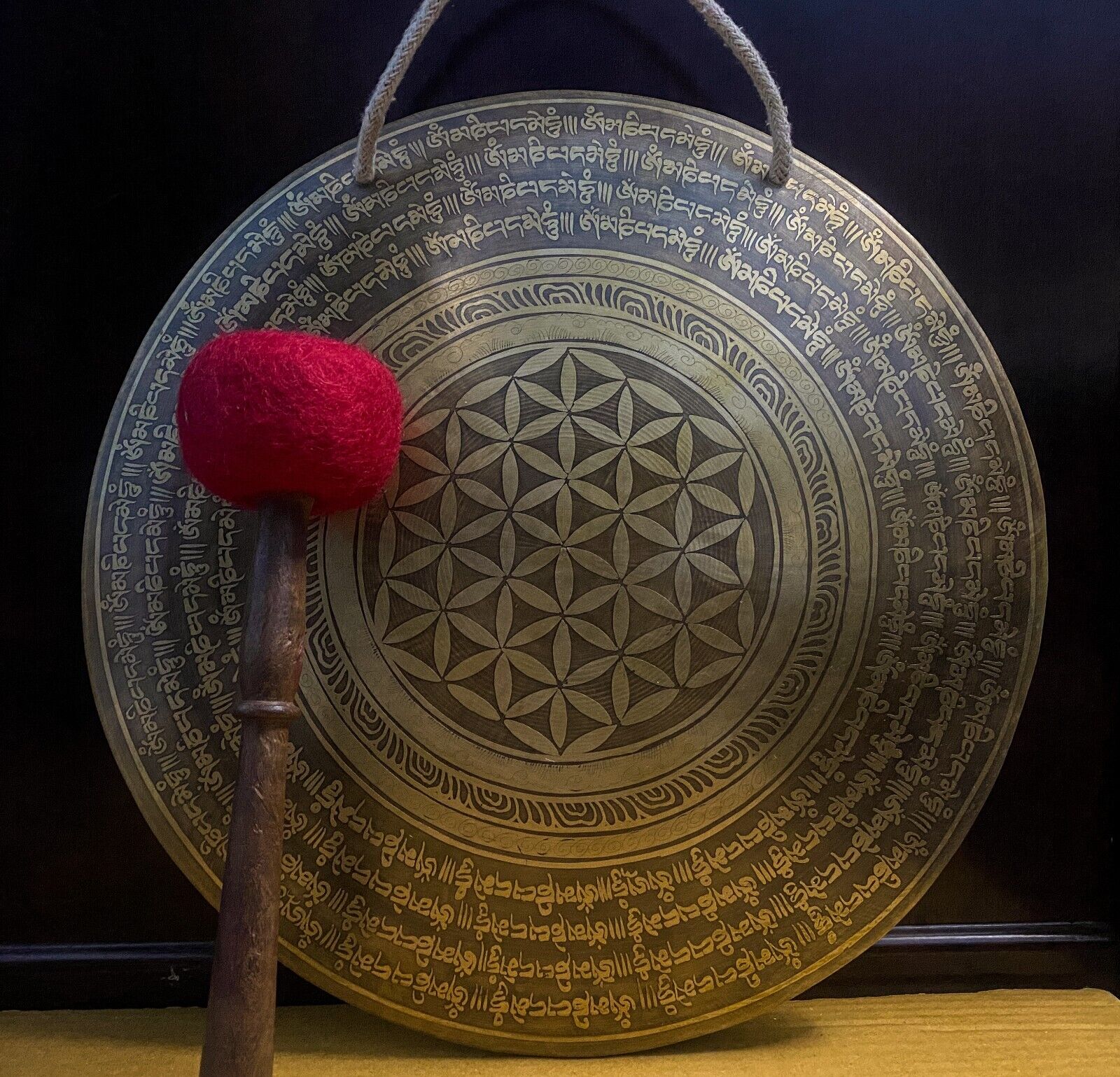 SALE 13 inch Flower of life Mantra Carving Tibetan Gong from Nepal -  Wind Gong