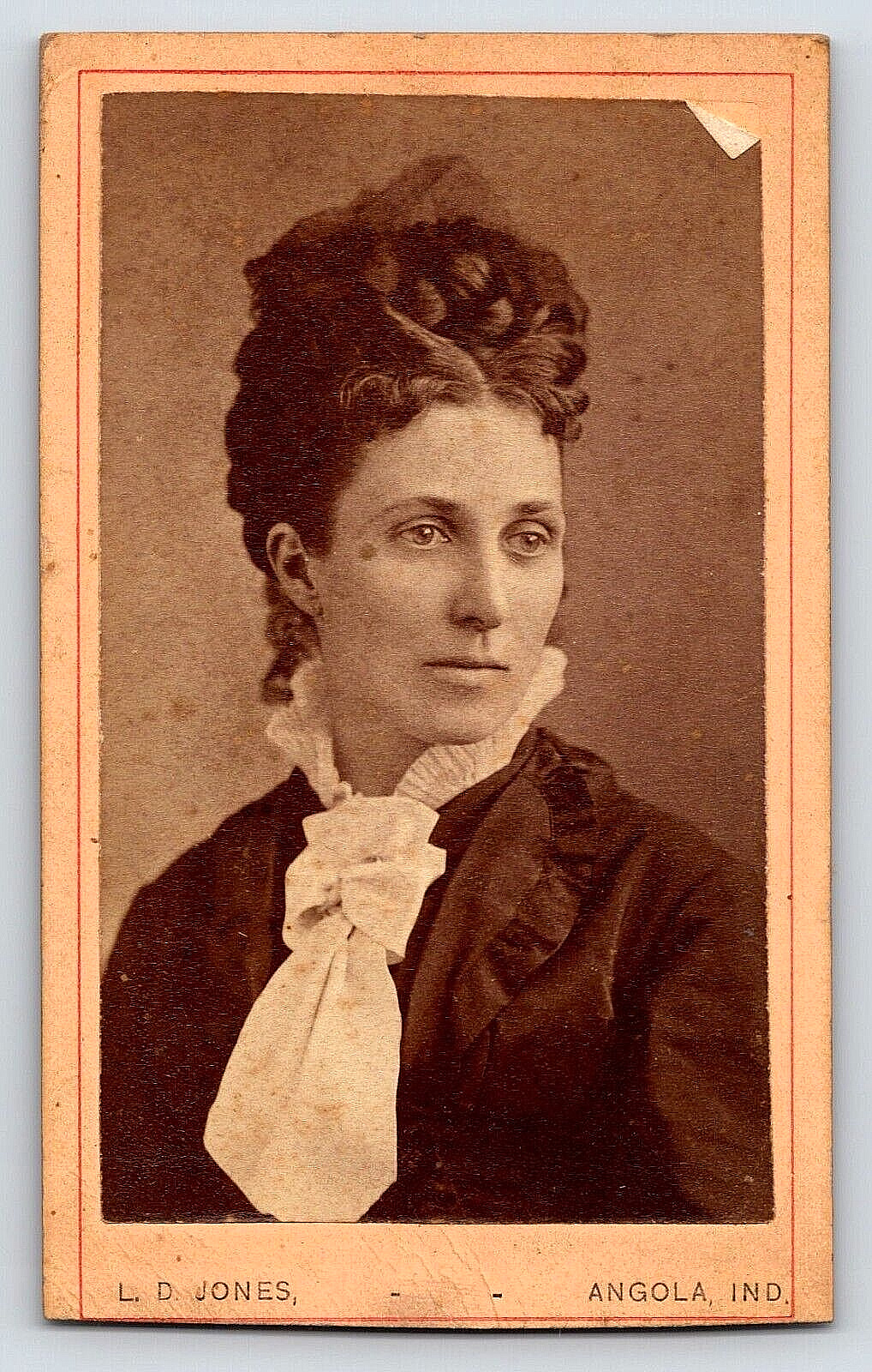 Original Old Vintage Antique Real Photo CDV Beautiful Lady Dress Angola, IN 1874