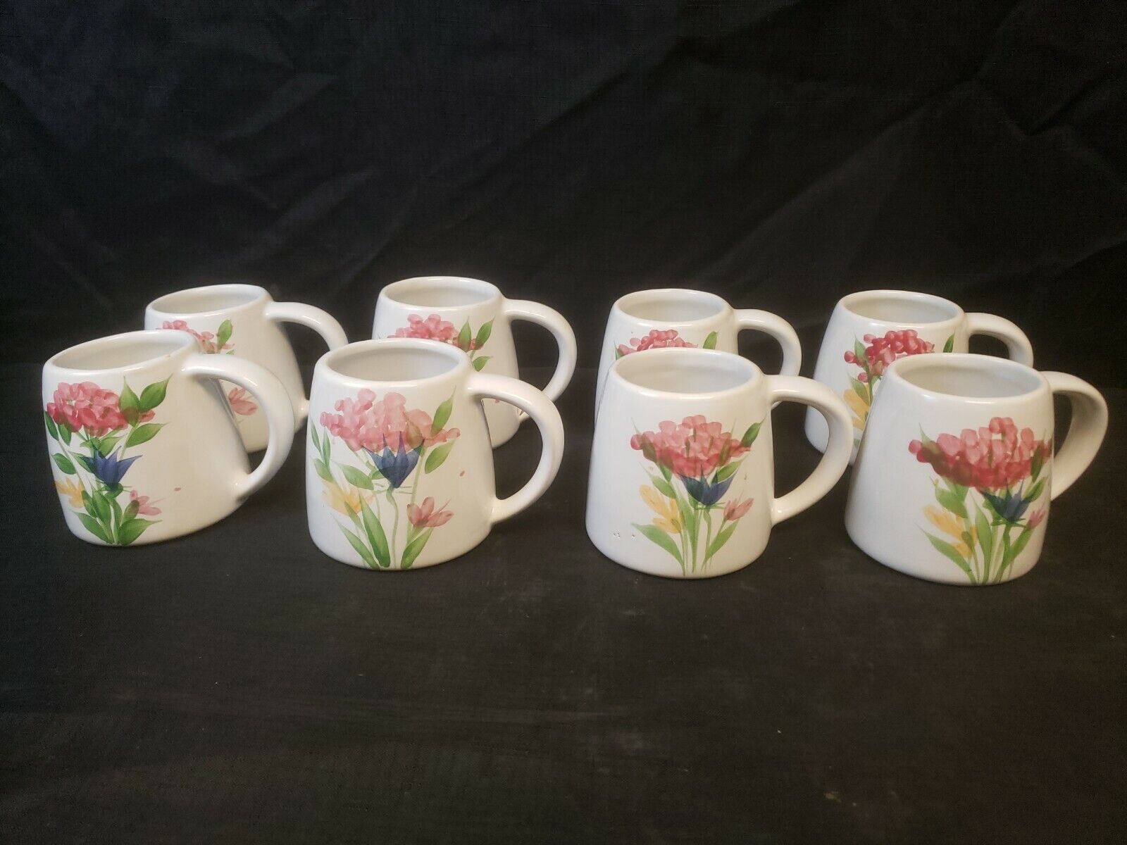 Set of 8 Emerson Creek Pottery Mugs Retired Hand Painted Wildflower 1993 Spring