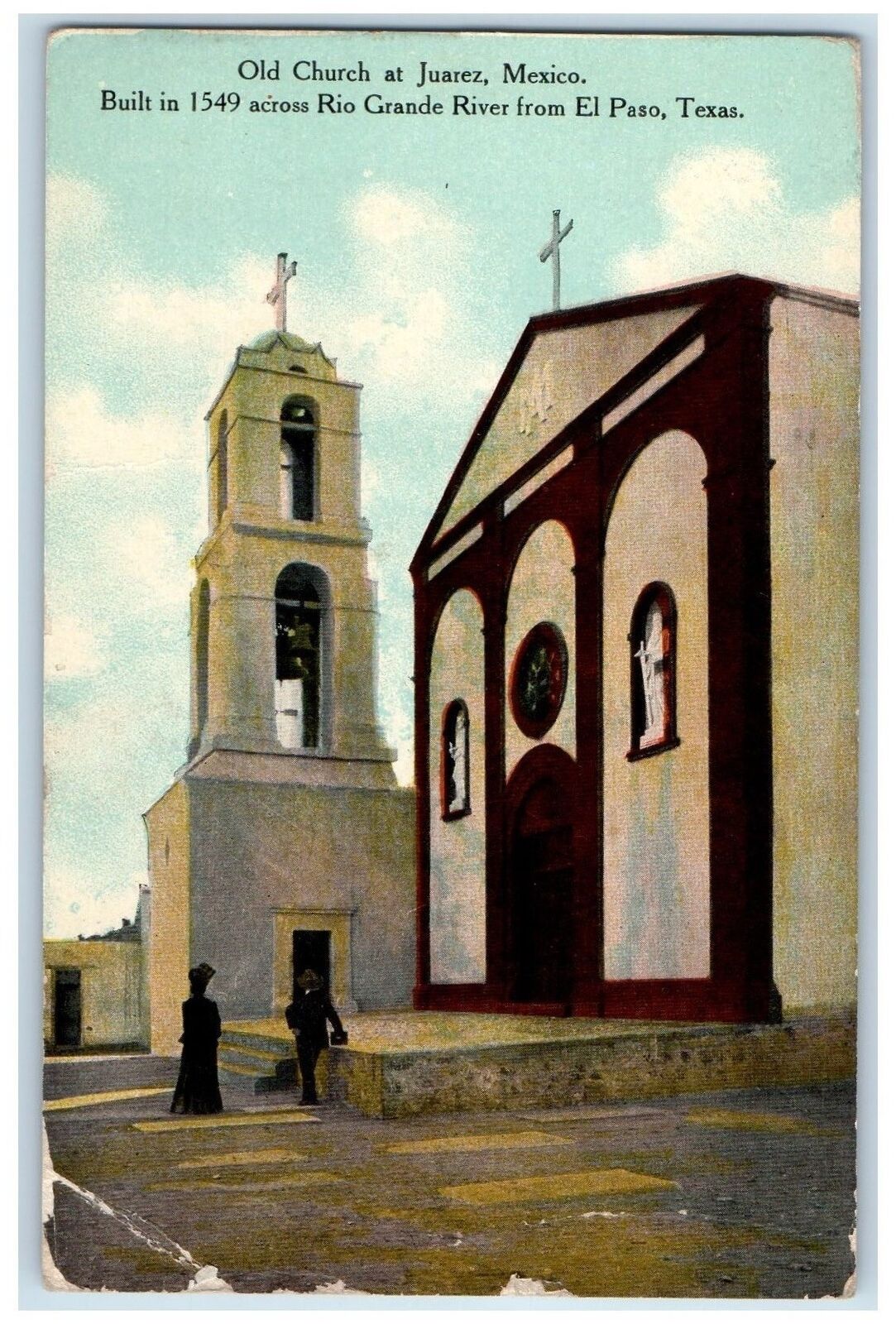 1910 Old Church At Juarez Mexico Scene Texas Mexico MX Posted Vintage Postcard