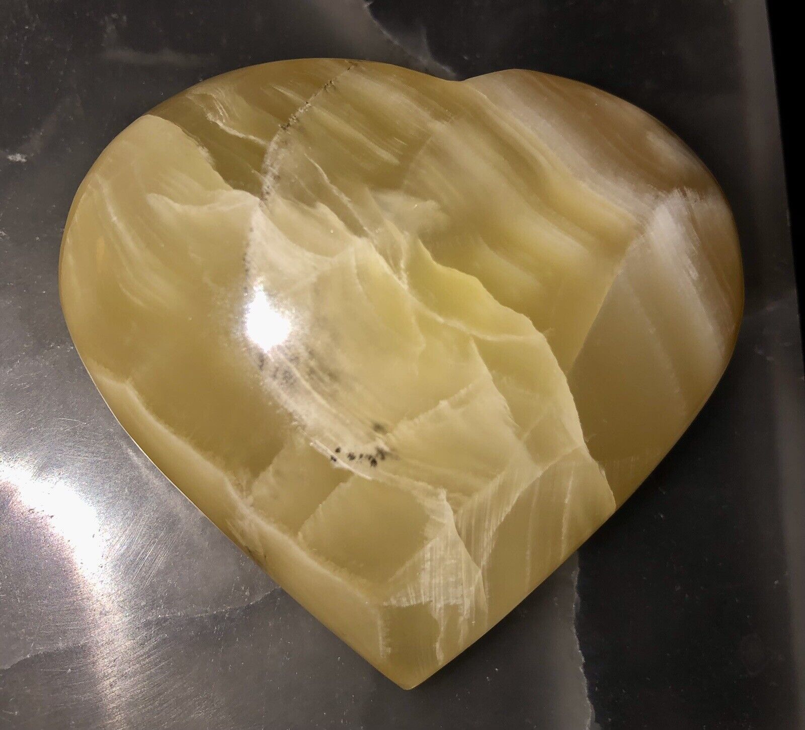 Stunning Lemon Calcite Puffy Heart W/ Dendrites 168g New Flashy Pretty