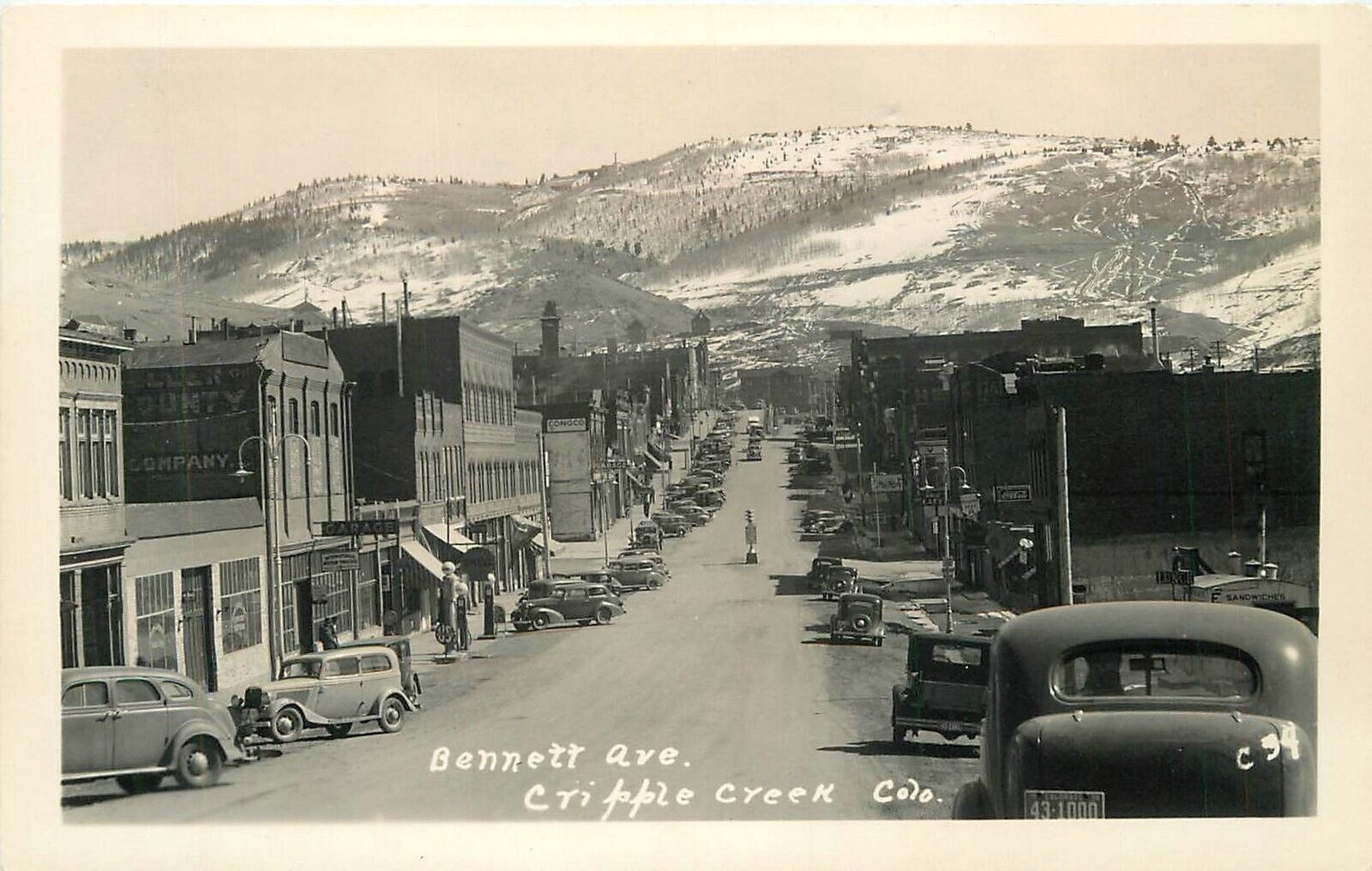 RPPC Postcard Colorado Cripple Creek Bennett Avenue Automobiles 23-8548