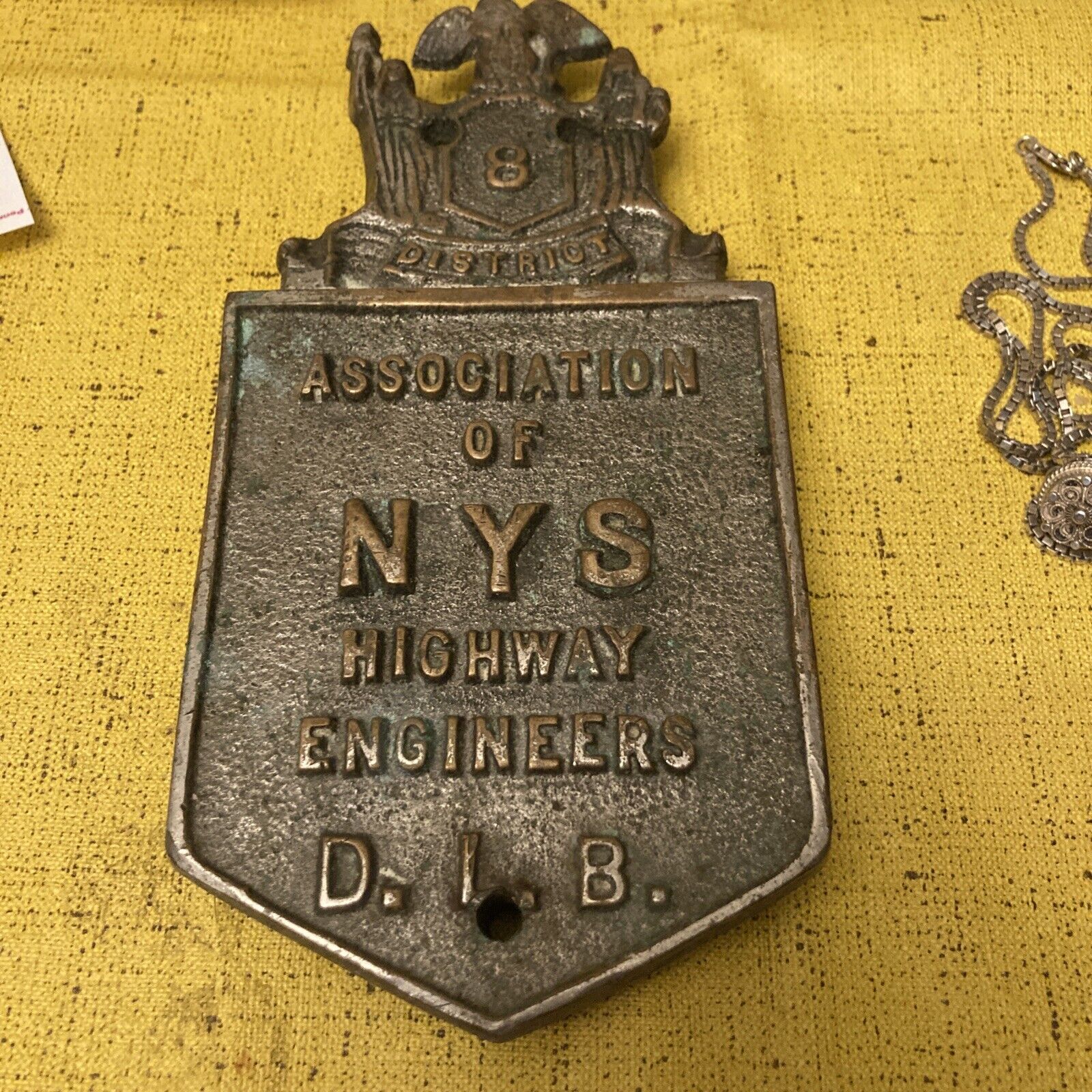Antique Cast Bronze Plaque New York State Highway Engineers Dis 8 Road Sign DLB