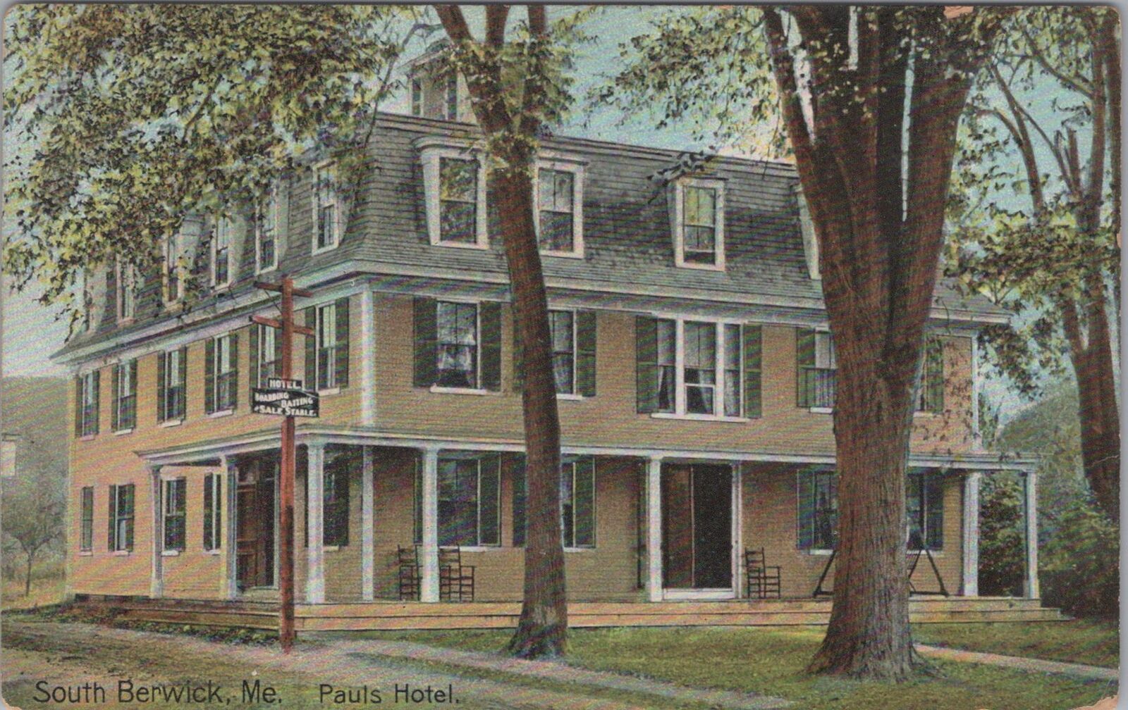 Pauls Hotel, South Berwick Maine c1900s Doane Cancel Postcard