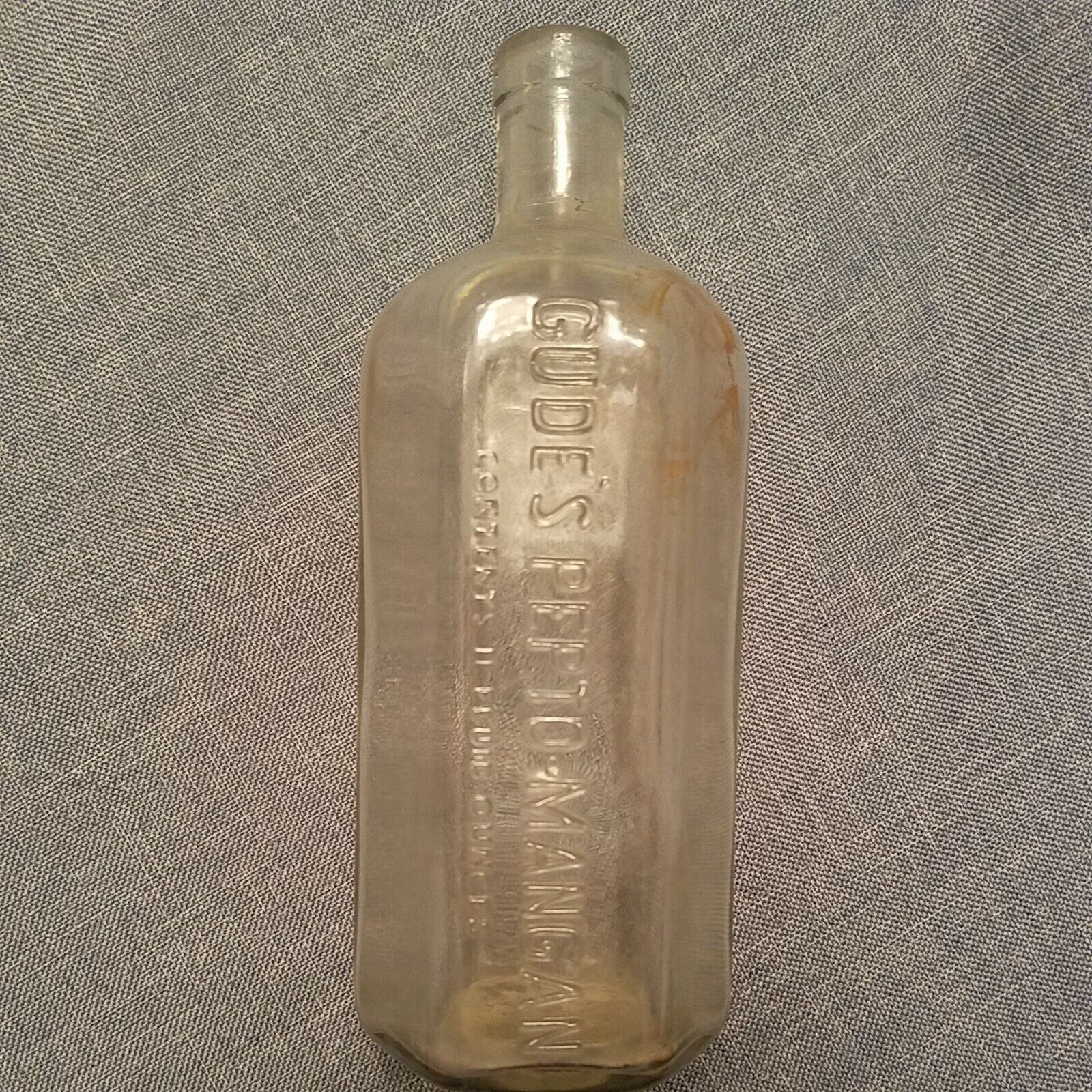 Vintage Gude\'s Pepto-Mangan Hexagon Medicine pharmacy Bottle 11oz 