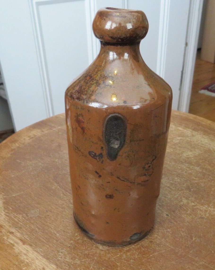 Very Early Primitive Antique Stoneware Bottle, 7 Inch