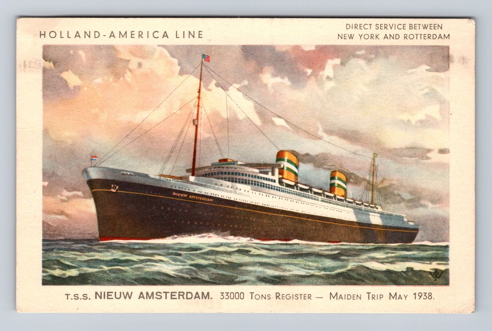 TSS Nieuw Amsterdam, Ship, Transportation, Antique, Vintage Souvenir Postcard