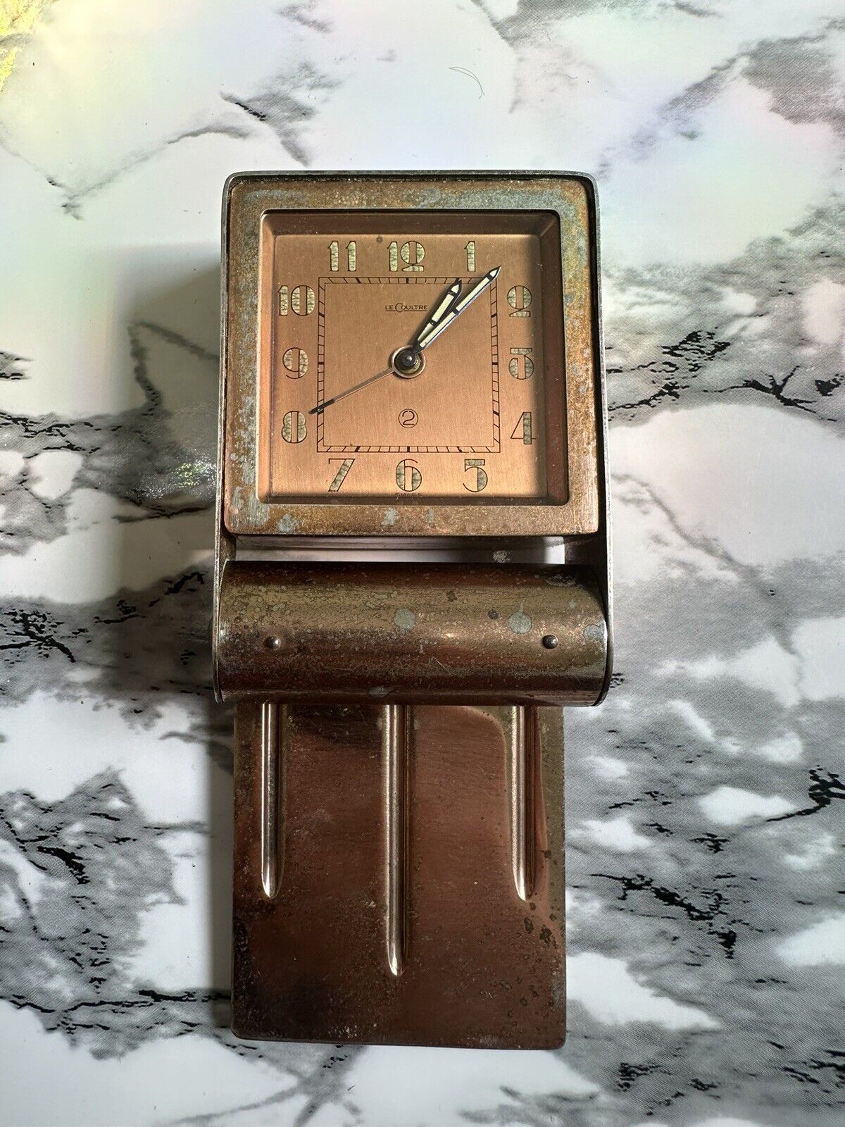 Antique Jaeger LeCoultre Folding Art Deco 2 Days Travel Alarm Clock WORKING