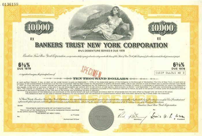 Bankers Trust New York Corporation - Various Denominations - Bond - Specimen Sto