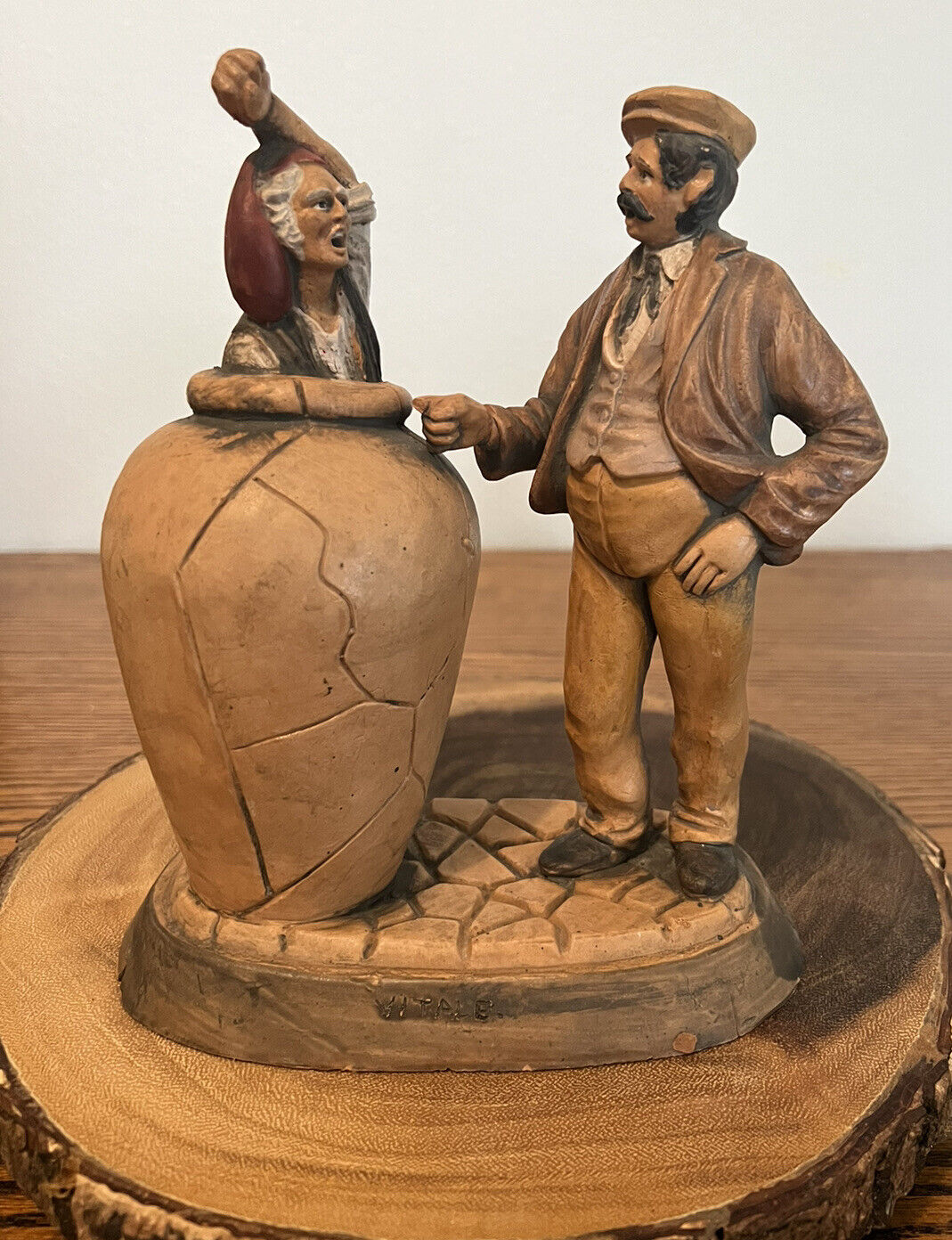 Caltagirone Terracotta “La Giara” Li Dima & Don Lollo Figurine Signed By Vitale