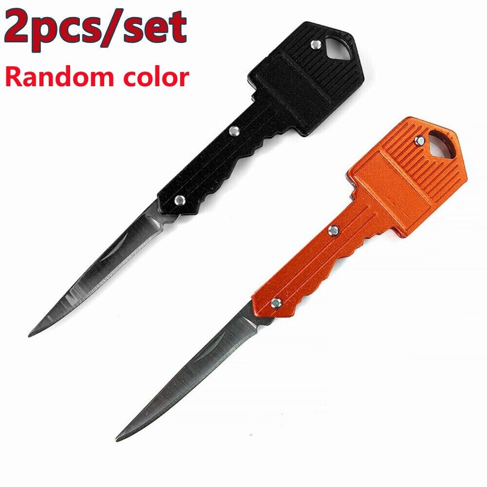 2PC Outdoor Survival Pocket Folding Mini Chain Knife Portable Camping