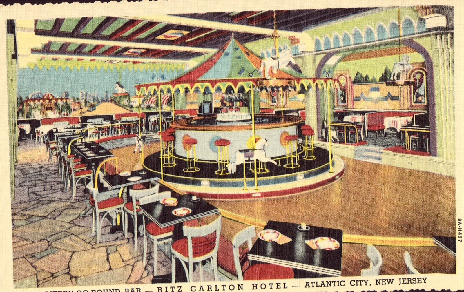 Merry-Go-Round Bar, Ritz Carlton - Atlantic City Linen Postcard