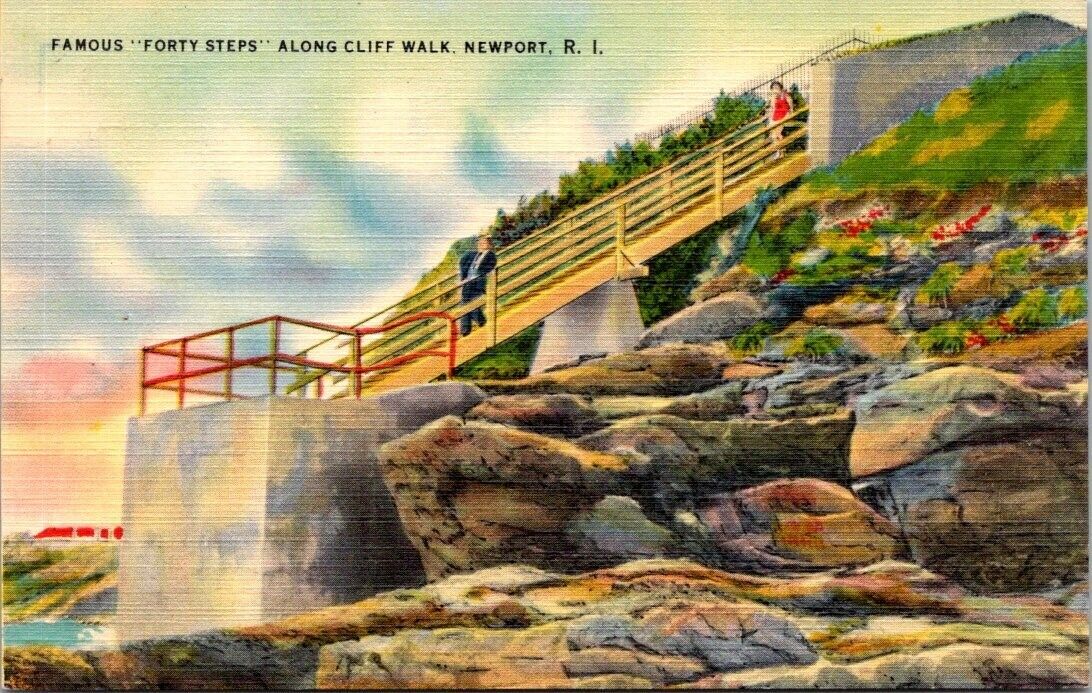 postcard Famous forty steps along cliff walk Newport. R.i. 2318