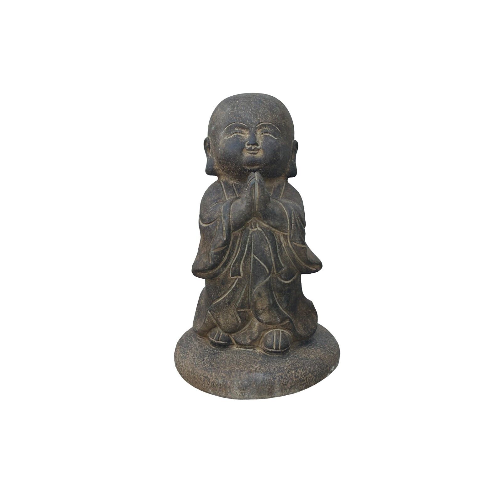Chinese Dark Gray Stone Anjali Mudra Standing Cute Lohon Monk Statue ws3623