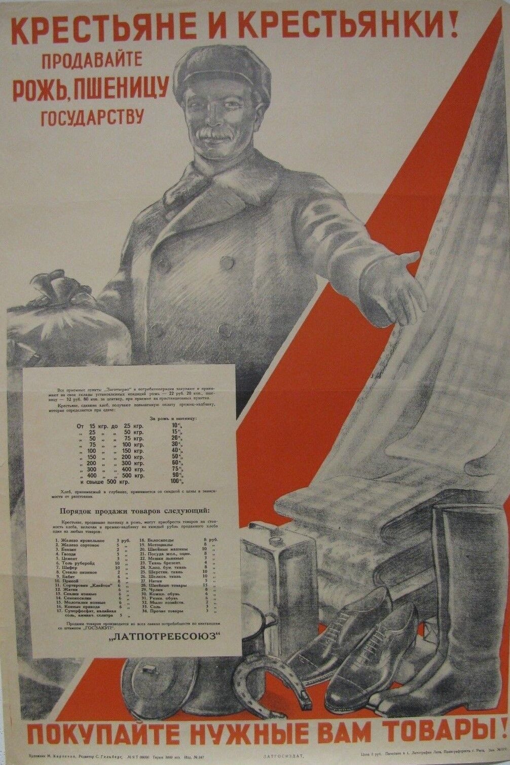 Vintage Soviet Poster, 1947, very rare, 100% original 