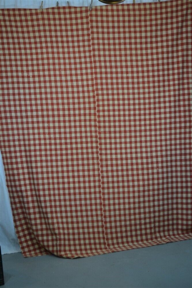 antique blanket center seam rare red/white check wool 82x64 original 19th c 