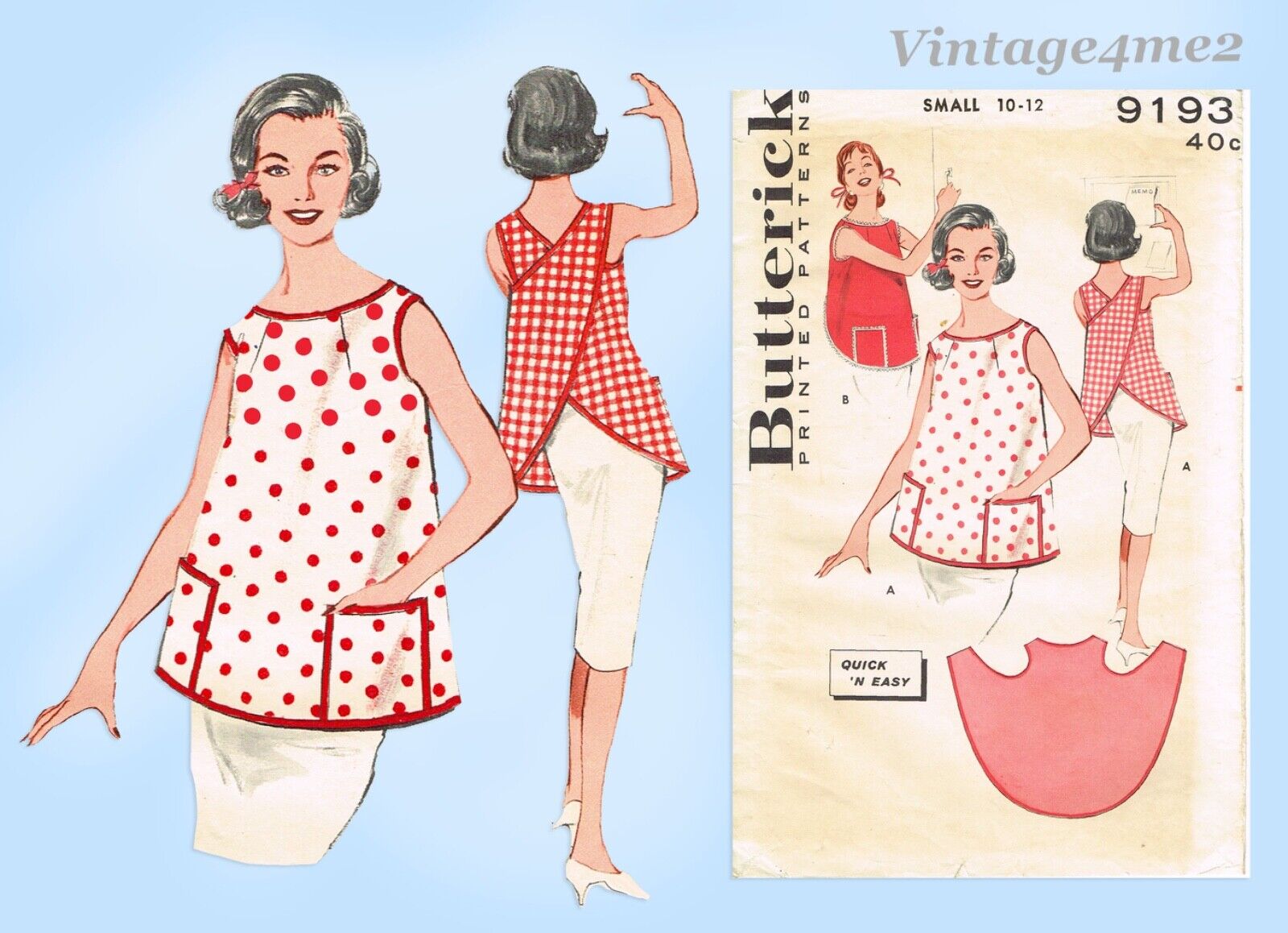 Butterick 9193: 1950s Easy Misses Clever Cross Back Apron Vintage Sewing Pattern