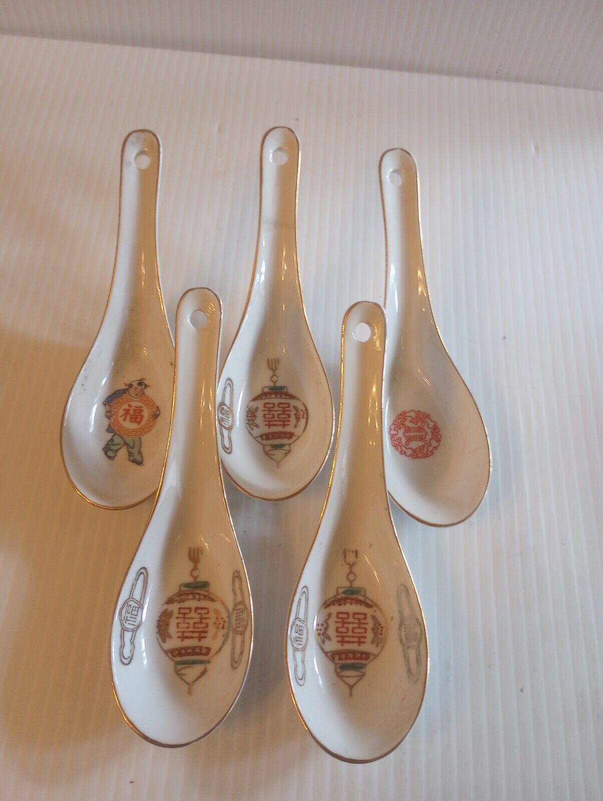 VTG Chinese Porcelain  Rice Soup Spoons Set Of 5 Made In Taiwan Republic Of Chin