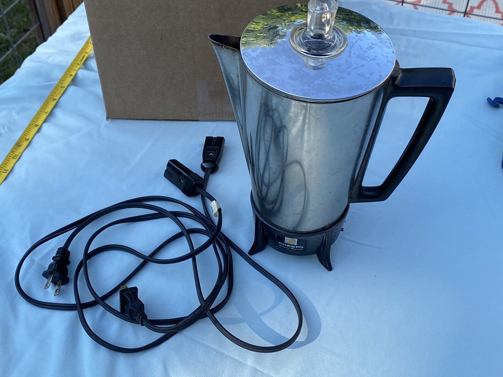 Vintage Presto Electric Percolator Coffee Pot Stainless 9 Cup PK10A - 2 cords