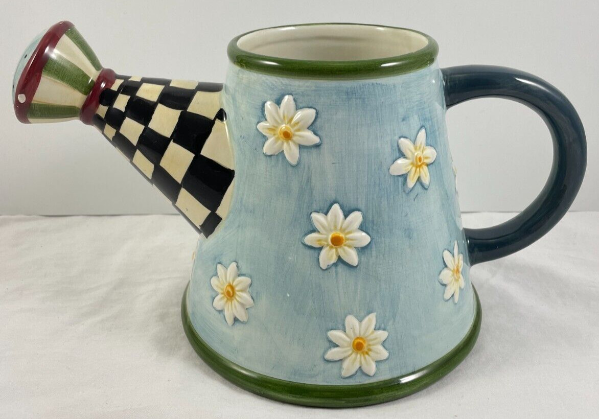 Sakura Debbie Mumm Daisy Watering Can Vase Pitcher Vintage 1998 Hand Painted