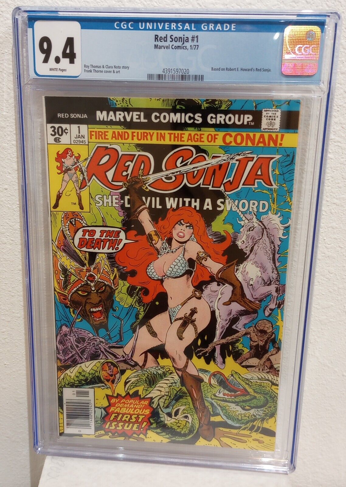Red Sonja #1 CGC 9.4 1st Issue Her Own Title Marvel, Conan,  Howard, White Pages