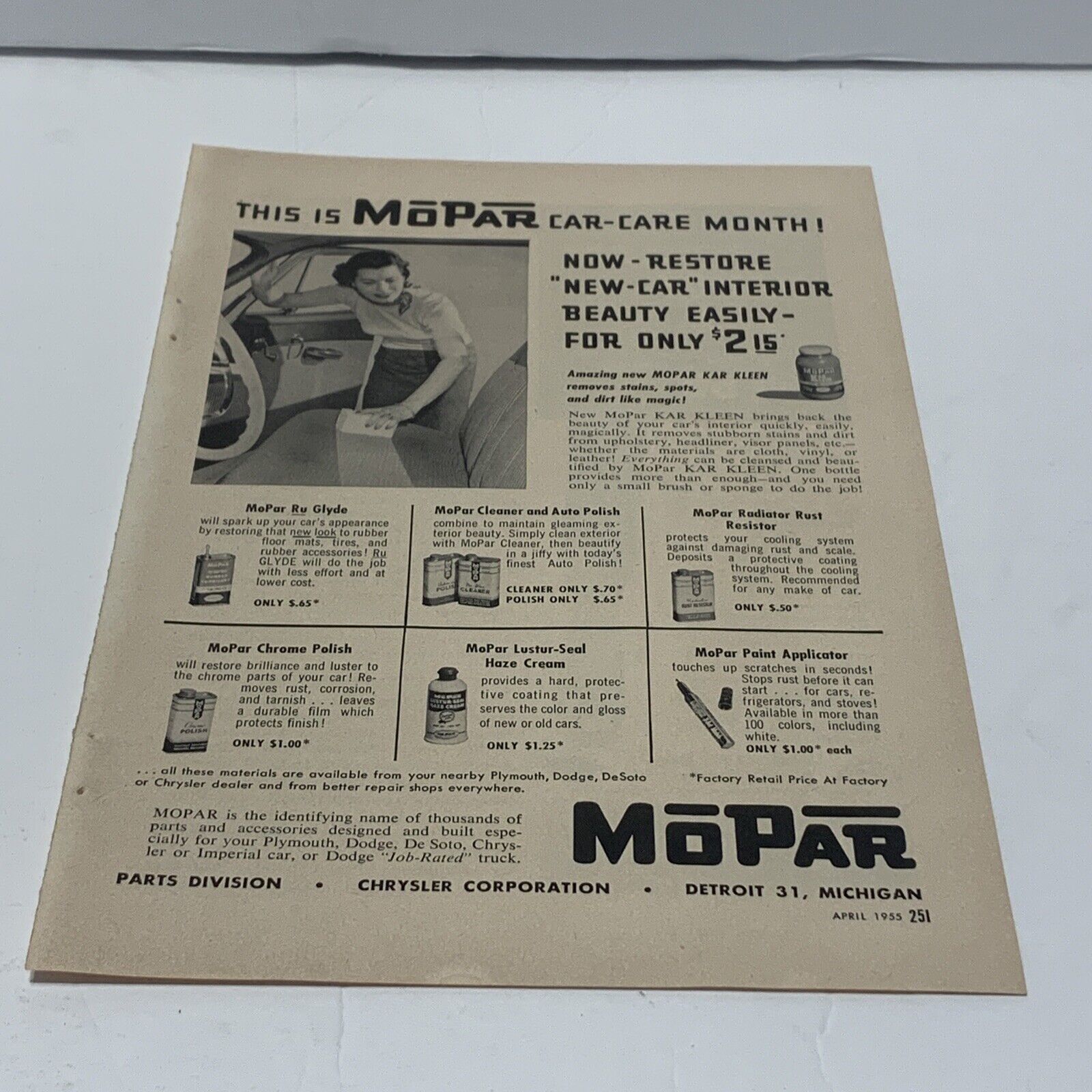 1955 Mopar Car-Care Products Ad - Car-Care Month Vintage