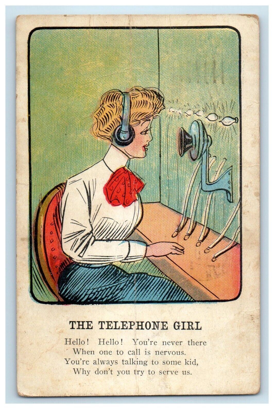 1908 The Telephone Girl Headphone Westchester Pennsylvania PA Antique Postcard