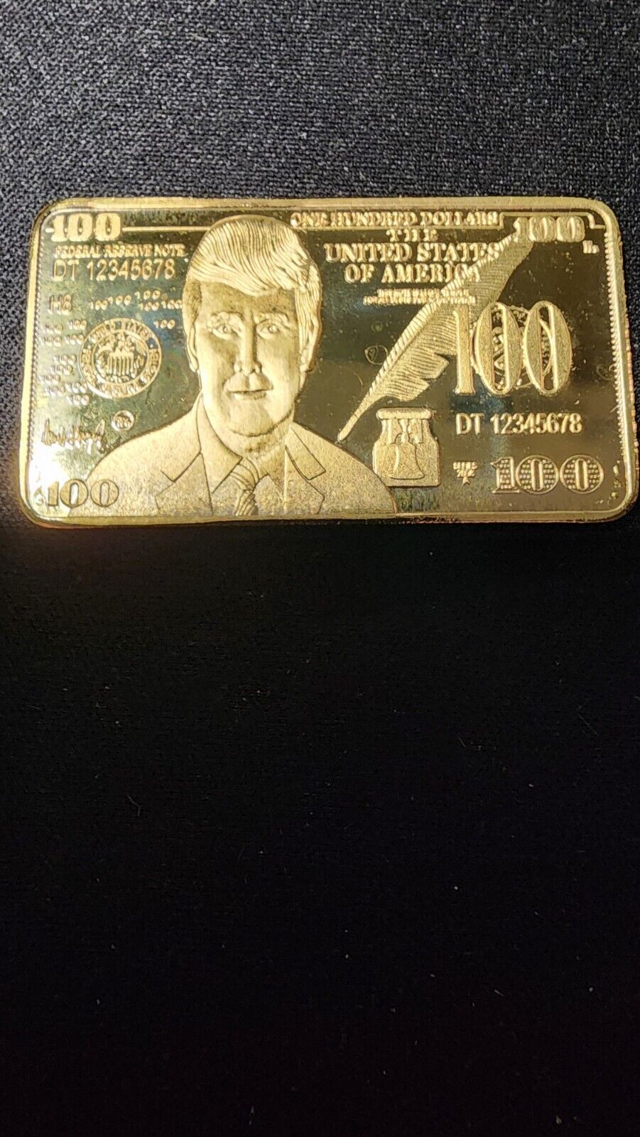 Donald Trump Gold Foil Bullion $100 Dollar Bill Bar US President Trump MAGA 24kt