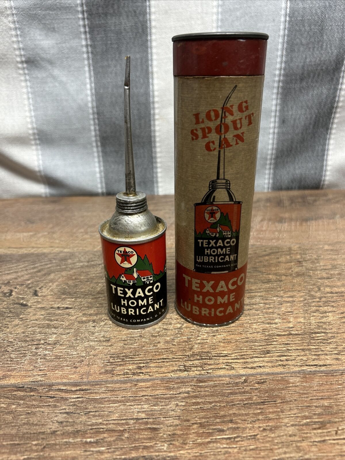 TEXACO HOME LUBRICANT SET-Long Spout Can-Cardboard Tube-1930s-40s