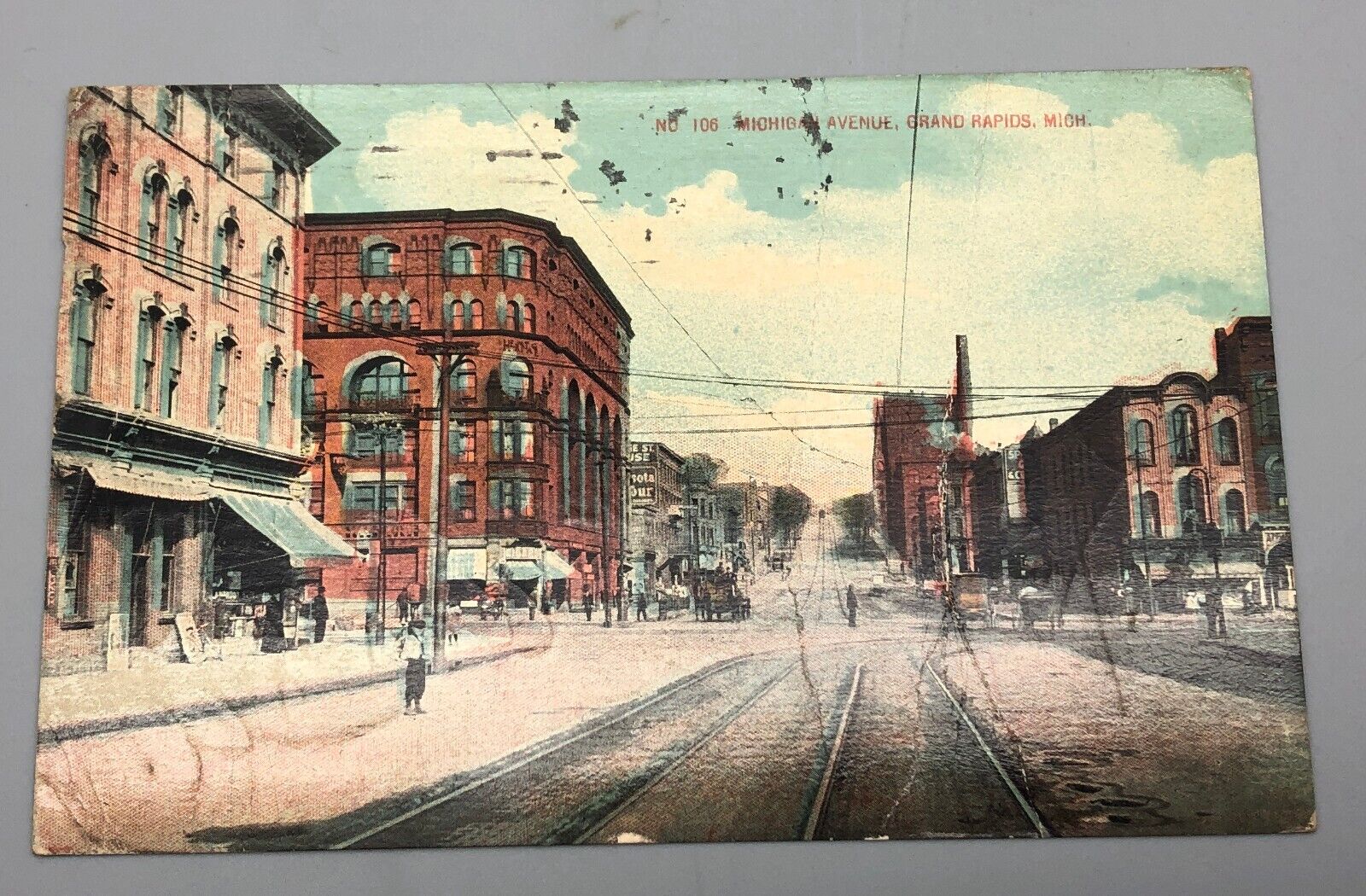 Antique 1913 Souvenir Postcard Michigan Avenue Grand Rapids Michigan