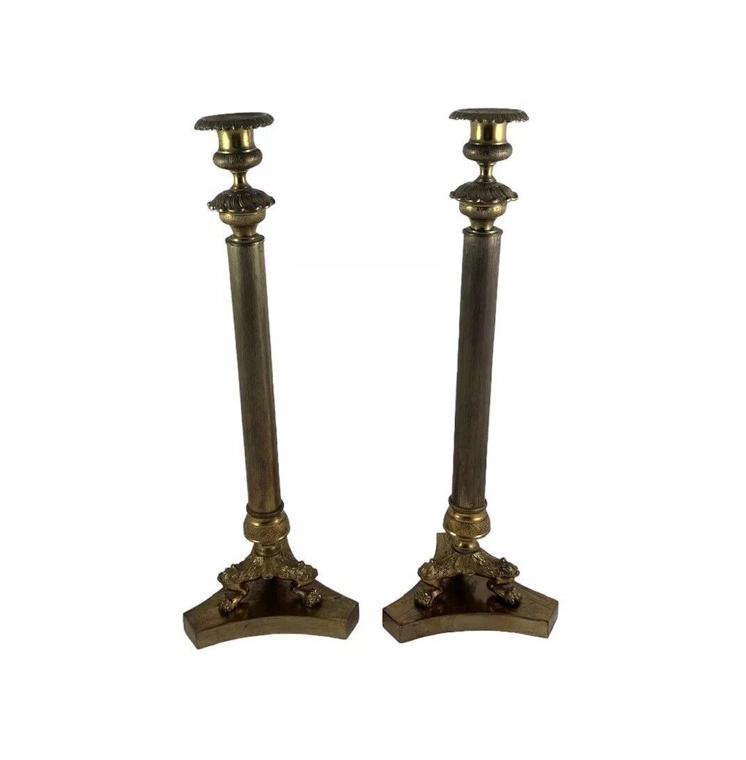 Vtg Italian Brass Candlesticks Renaissance Revival Hollywood Regency Claw 15\
