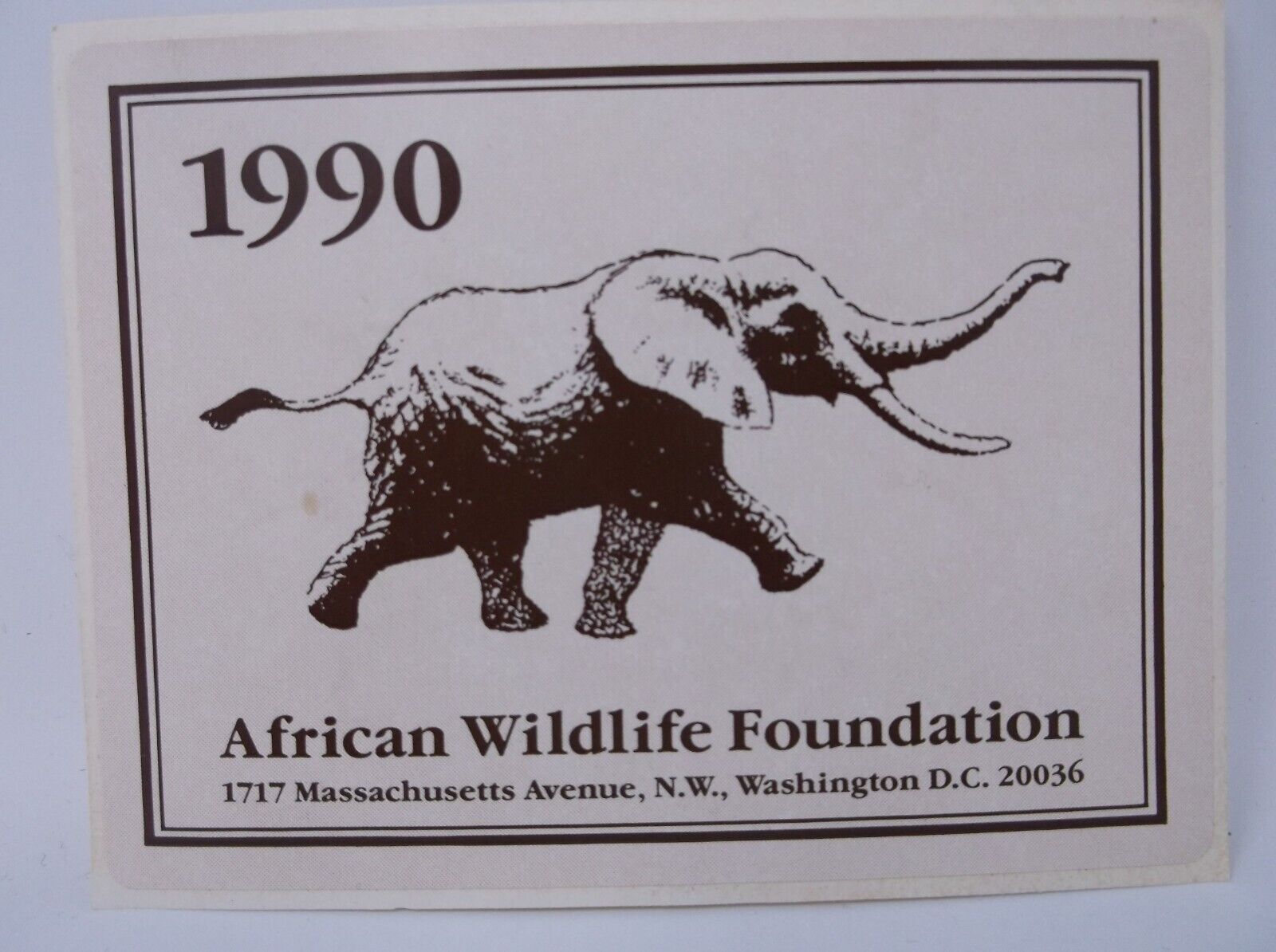 1990 AFRICAN WILDLIFE FOUNDATION Elephant Sticker (1)