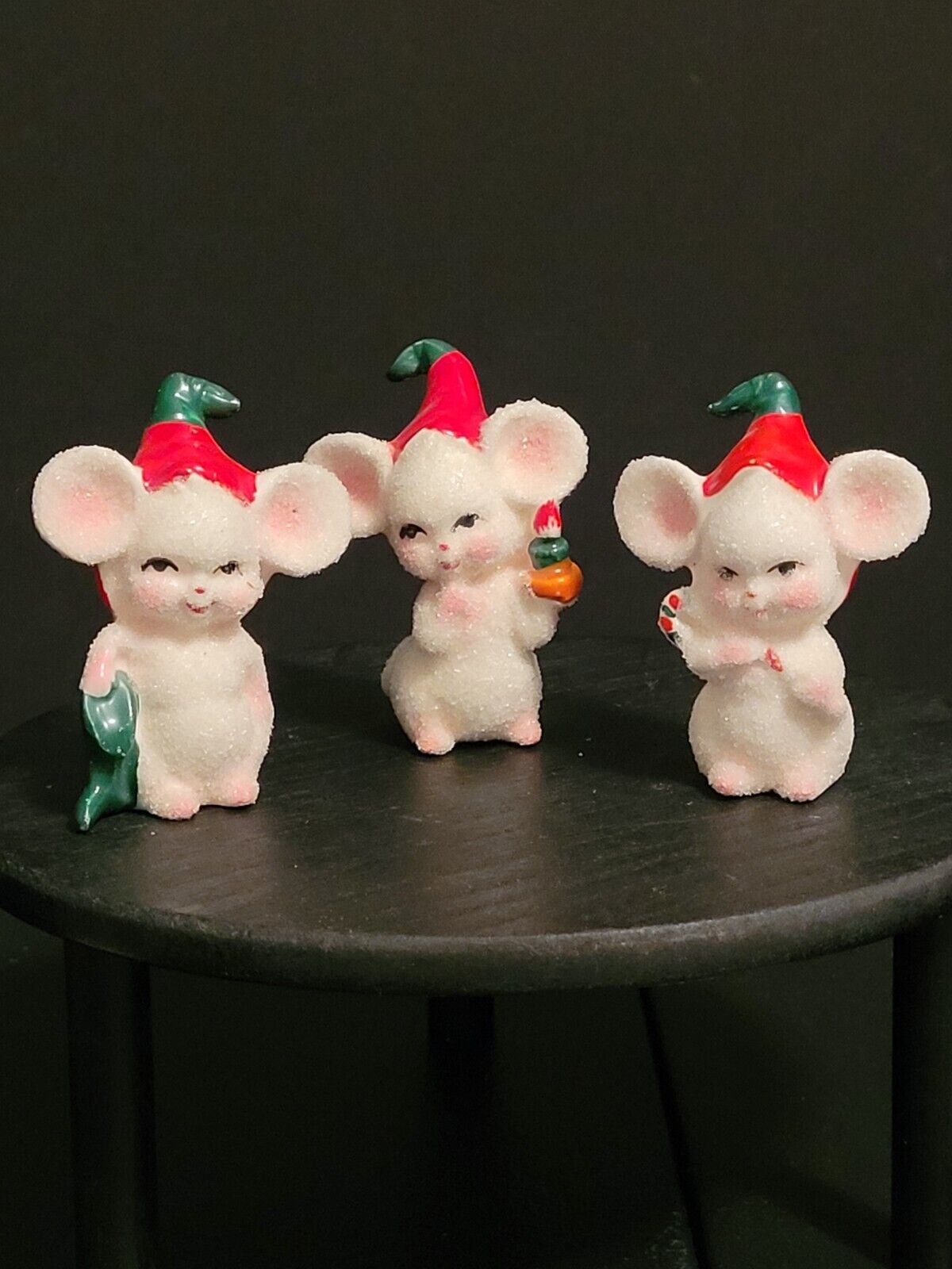 Three Vintage Anthropomorphic Christmas Mice Japan Sugar Finish 3.5\