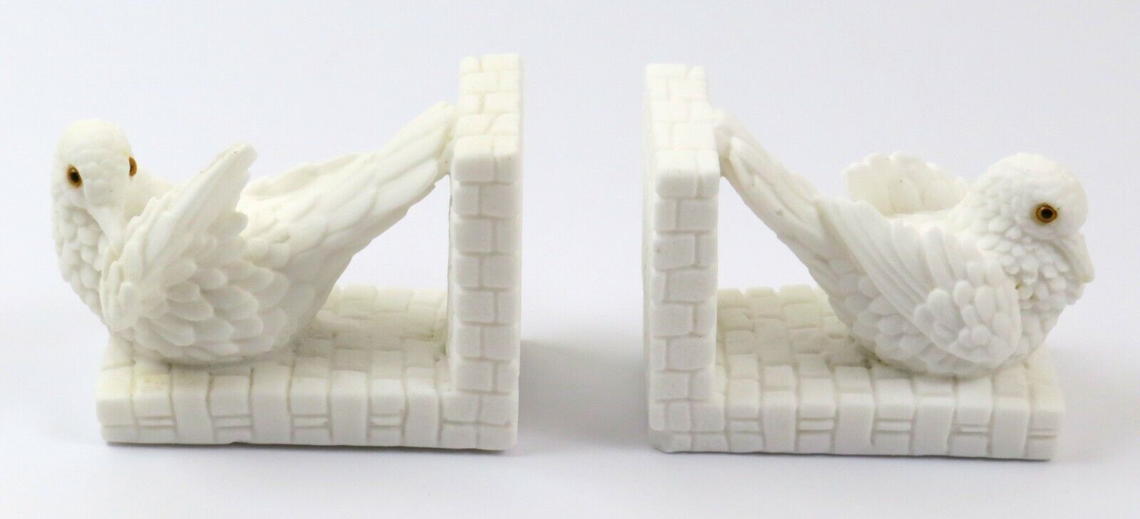 Vintage Sculpted White Dove Bookends, Carved Marble Dust