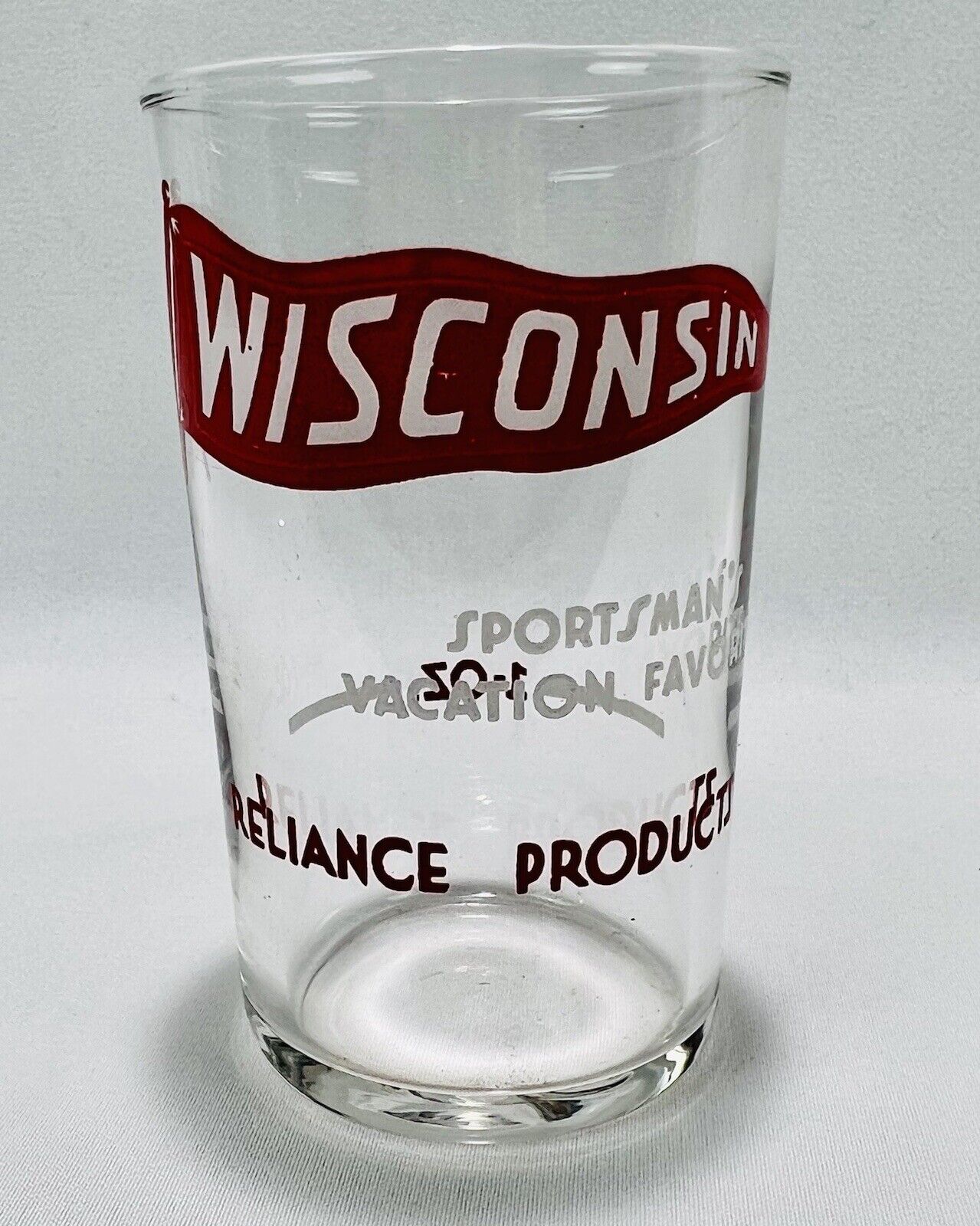 Vintage Wisconsin Pennant Flag Bar Beer Chaser Glass Sportsman Favorite Man Cave