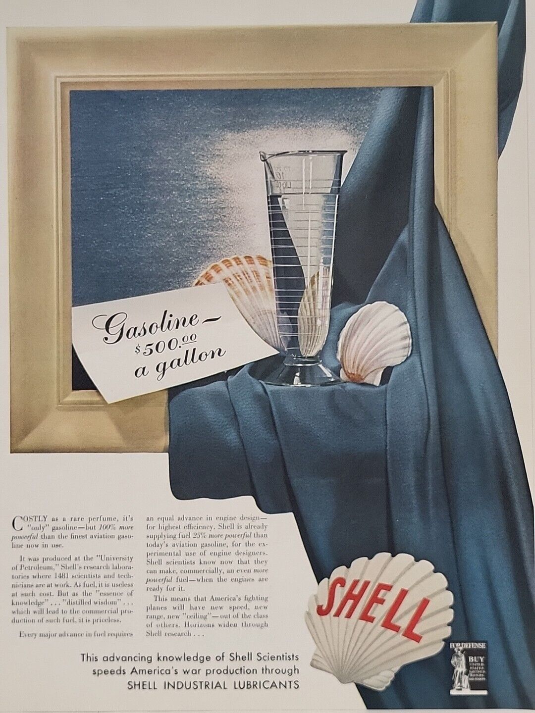 1942 Shell Industrial Lubricants Fortune WW2 Print Ad Q1 War Bonds Frame Curtain
