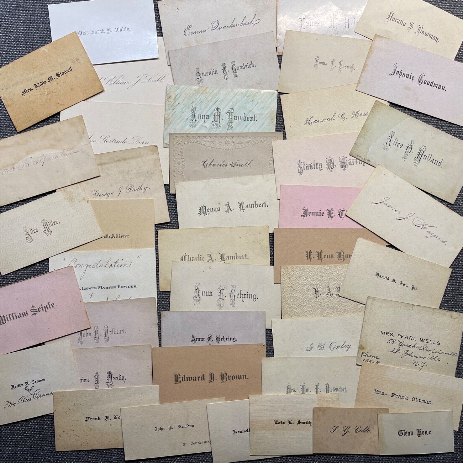 Antique Victorian Calling Card Lot of 45 Plain with Names Junk Journal Scrapbook