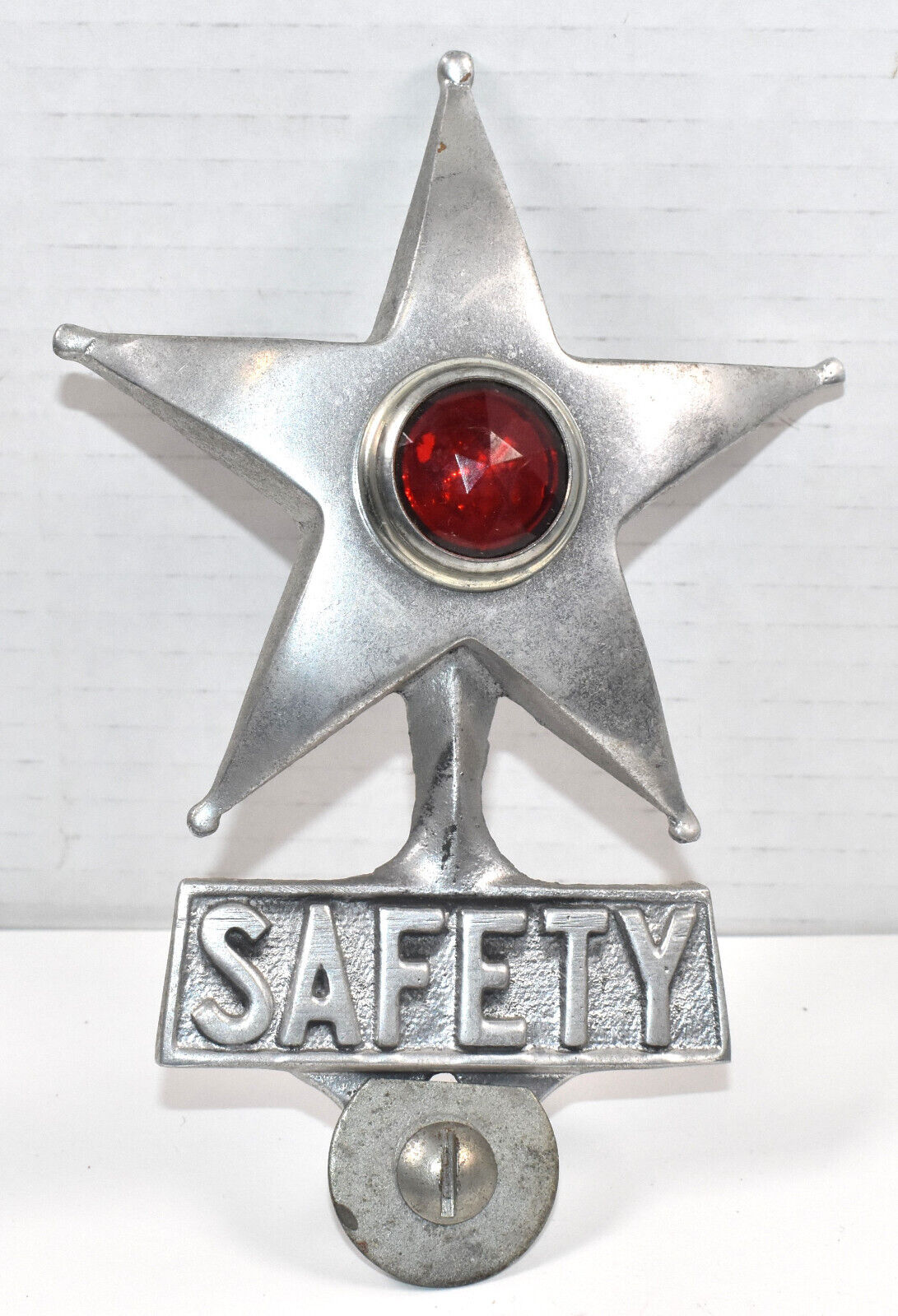 Vintage Safety Star License Plate Topper with Red Reflector