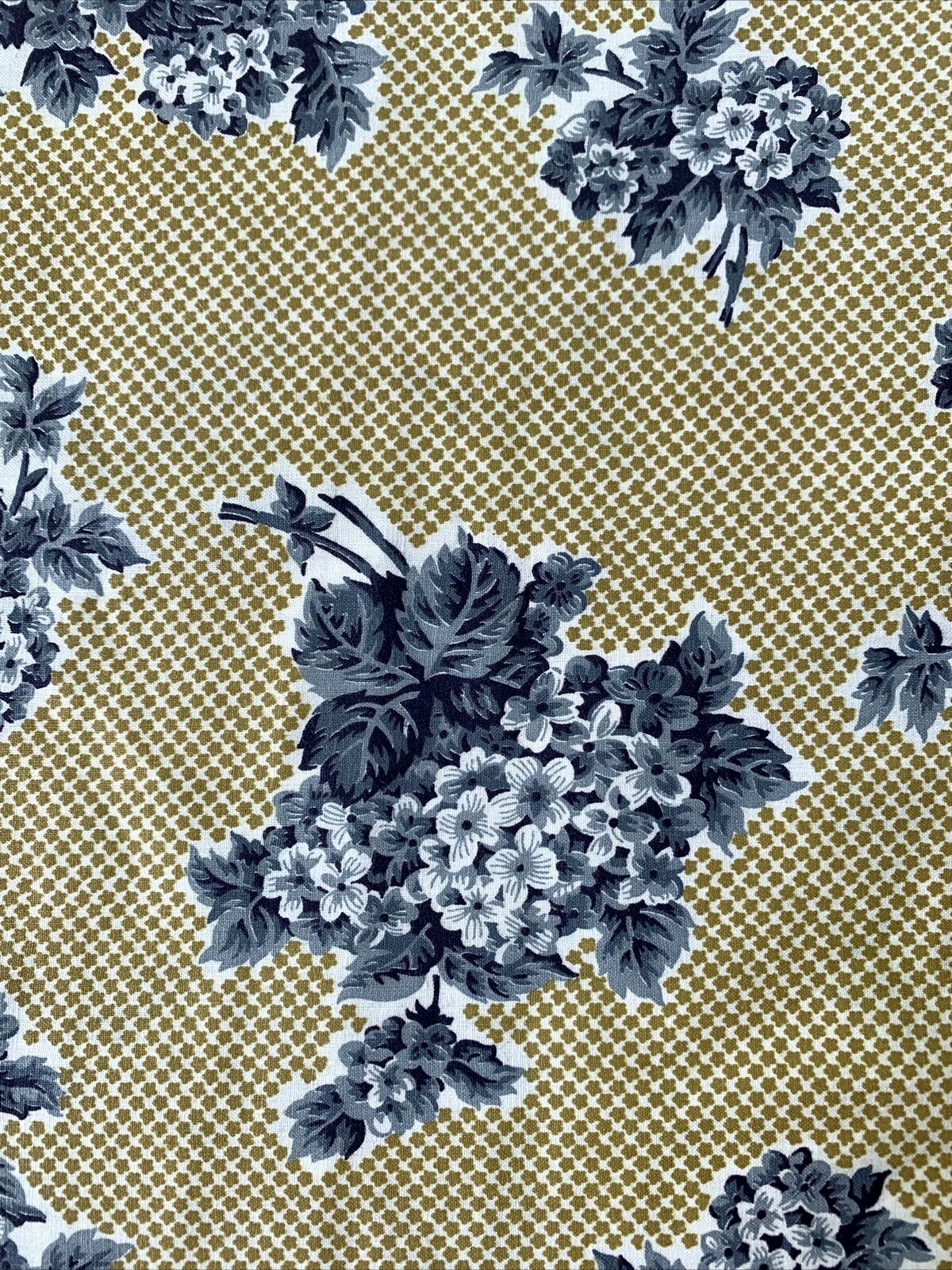 NEW Vintage 1940s COTTON Chintz Fabric Gray Flowers Against Gold Check 4.5 yds