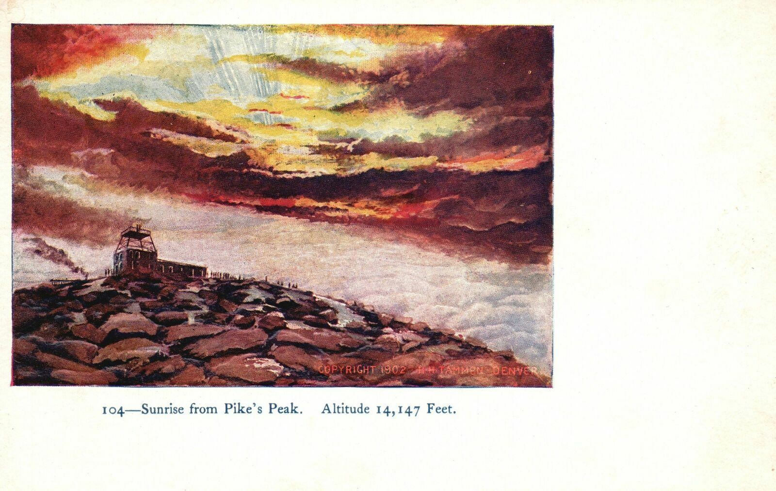 Denver CO-Colorado, Sunrise from Pike\'s Peak, Vintage Postcard