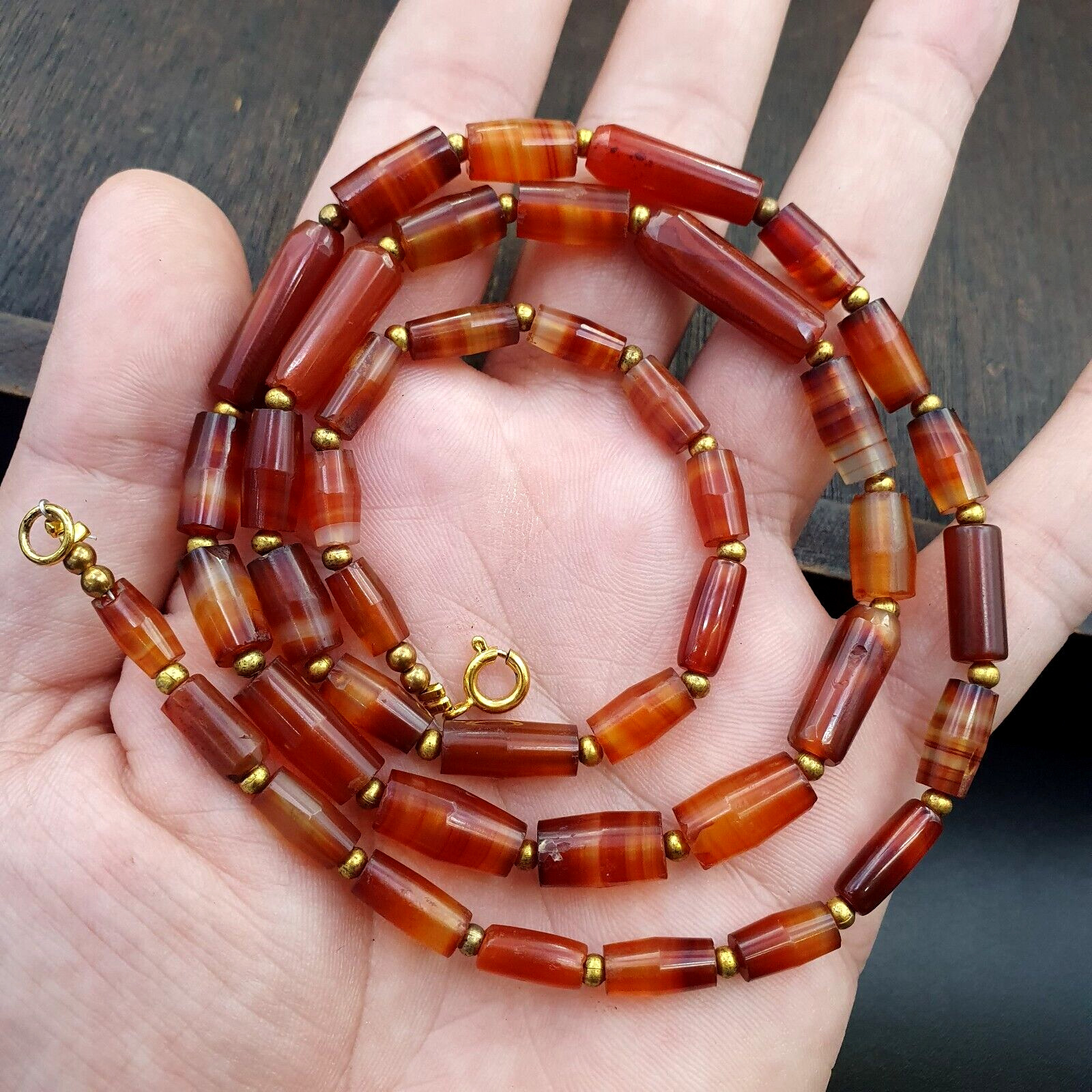AA Antique German Africa traded Agate Beads Banded Agate Beads Necklace GRM-3