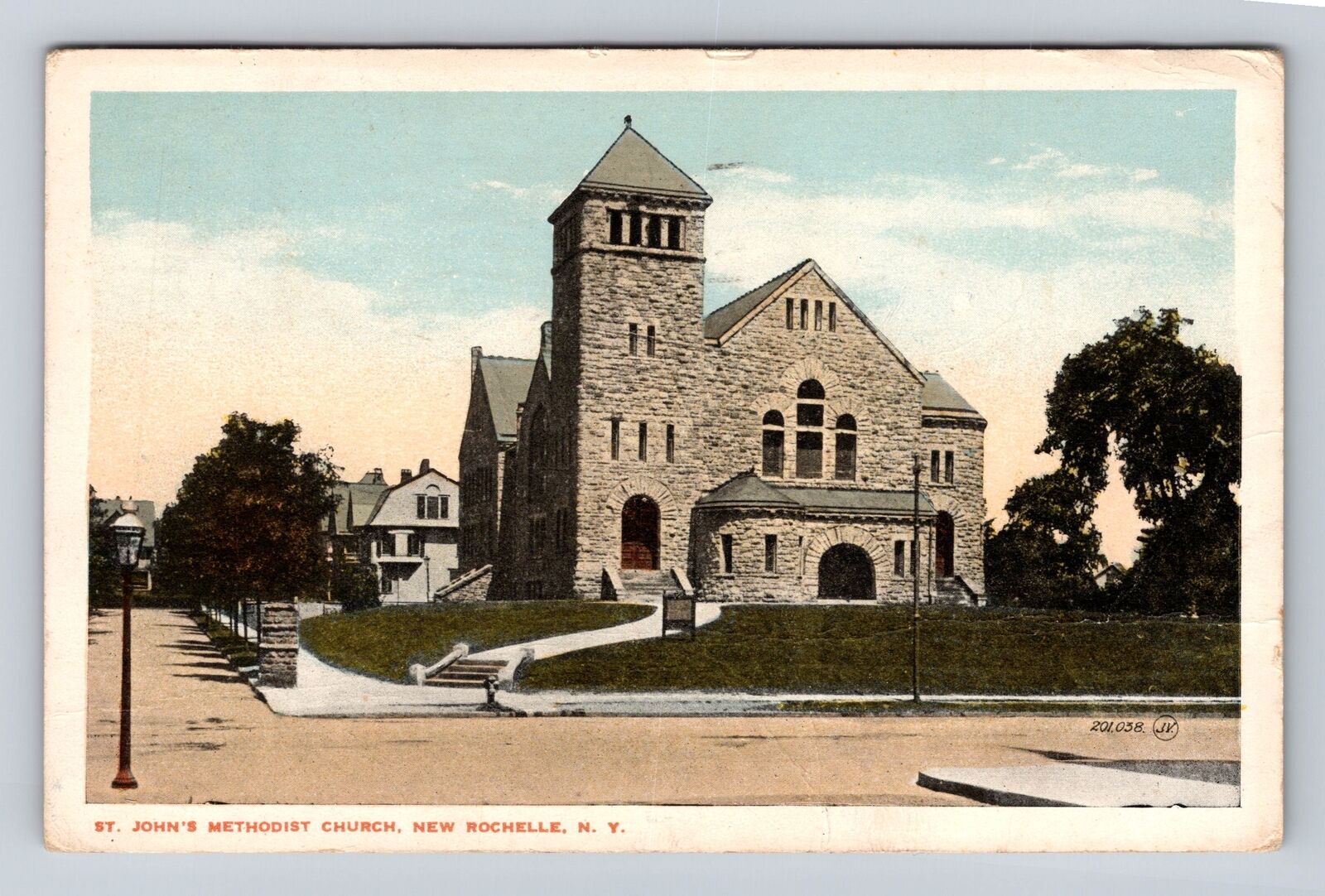 New Rochelle NY-New York, St John's Methodist Church, Vintage c1918 Postcard