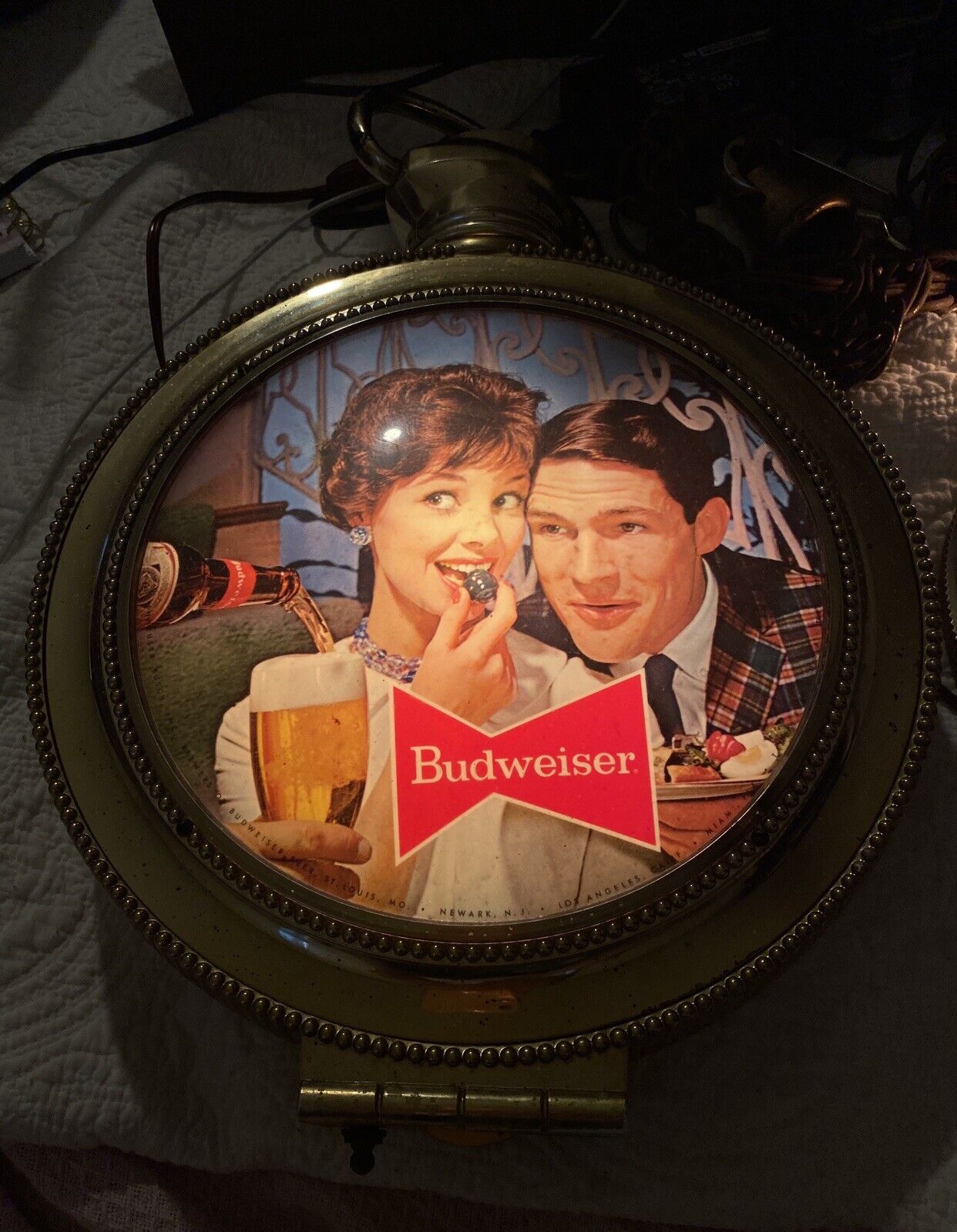 Vintage 1960s Budweiser Beer Lighted Pocket Watch Sign Clock Light & works