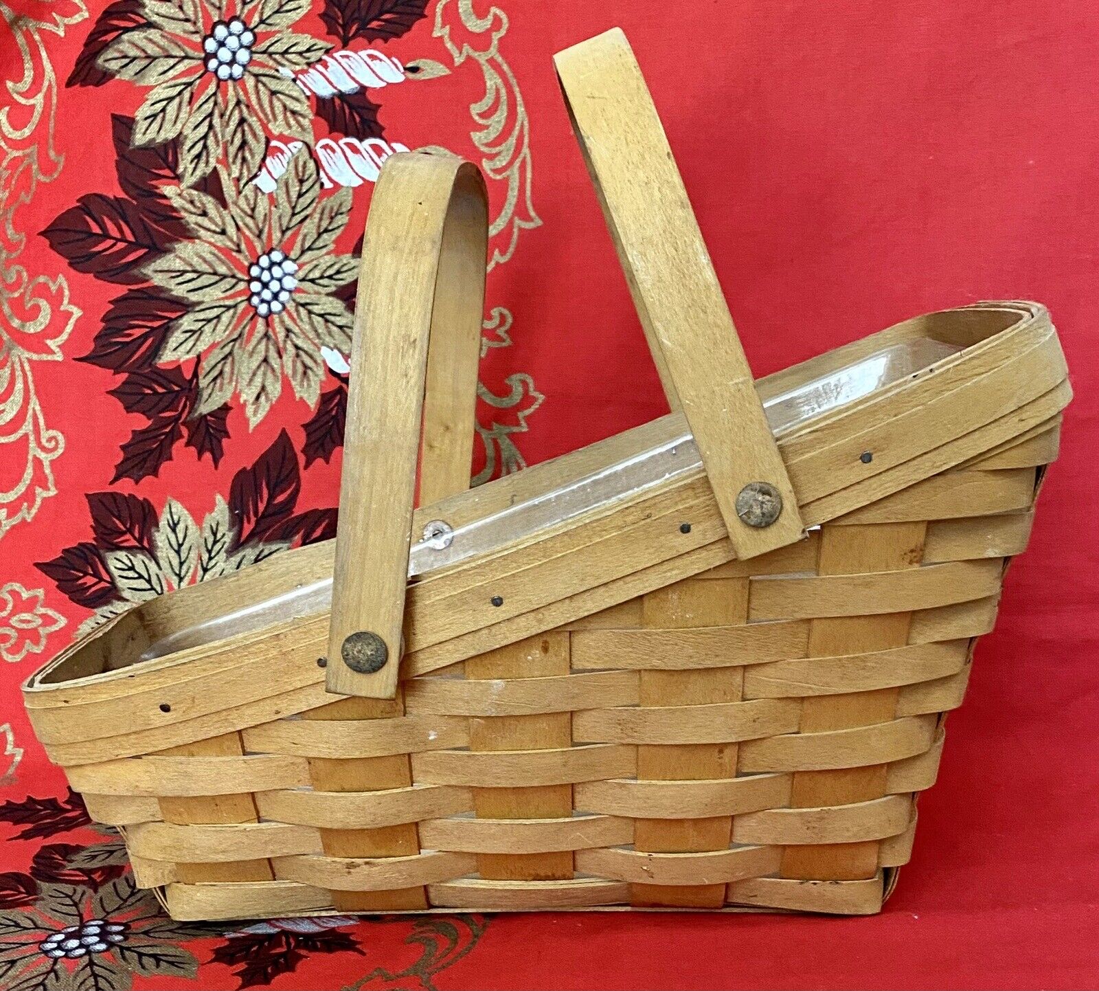 Longaberger Angled Handcrafted Basket  - Lined - Vintage 1999